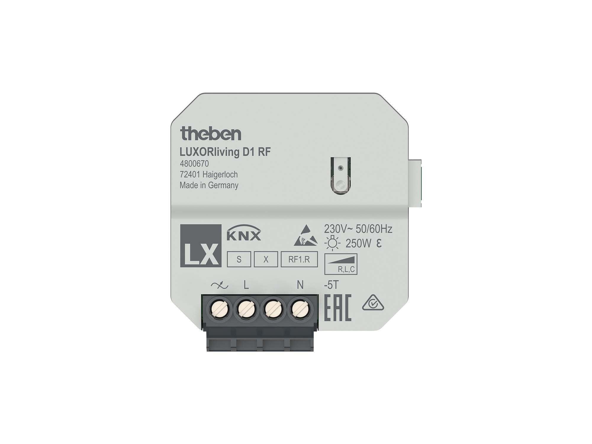 Theben 4800670 LUXORliving D1 RF - 1-fach Funk-Universal-Dimmaktor UP - Verschlüsselte Funk-Kommunikation