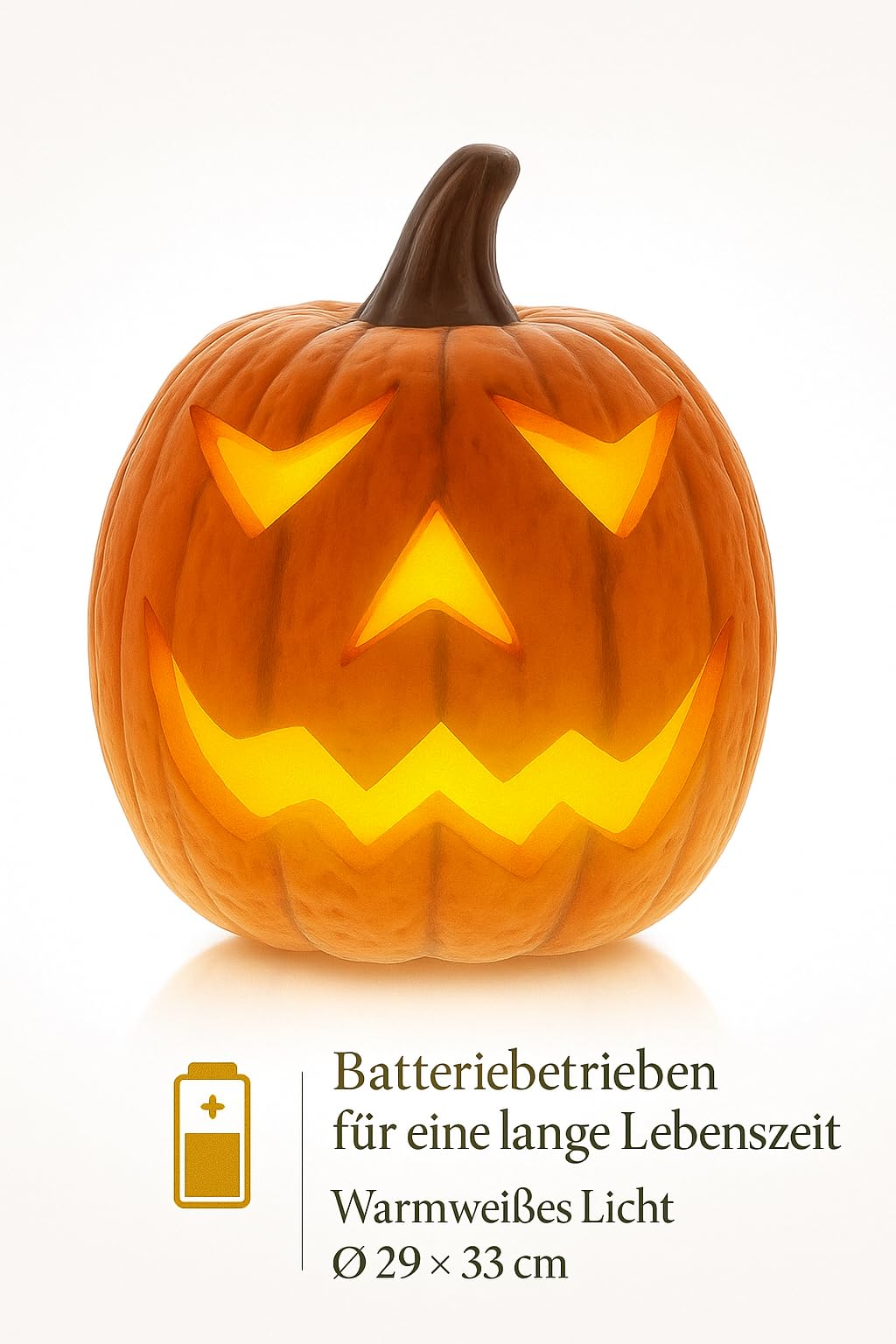 Herbstdeko Halloween Kürbis mit LED – Polyresin, 29 x 33 cm, warmweiß