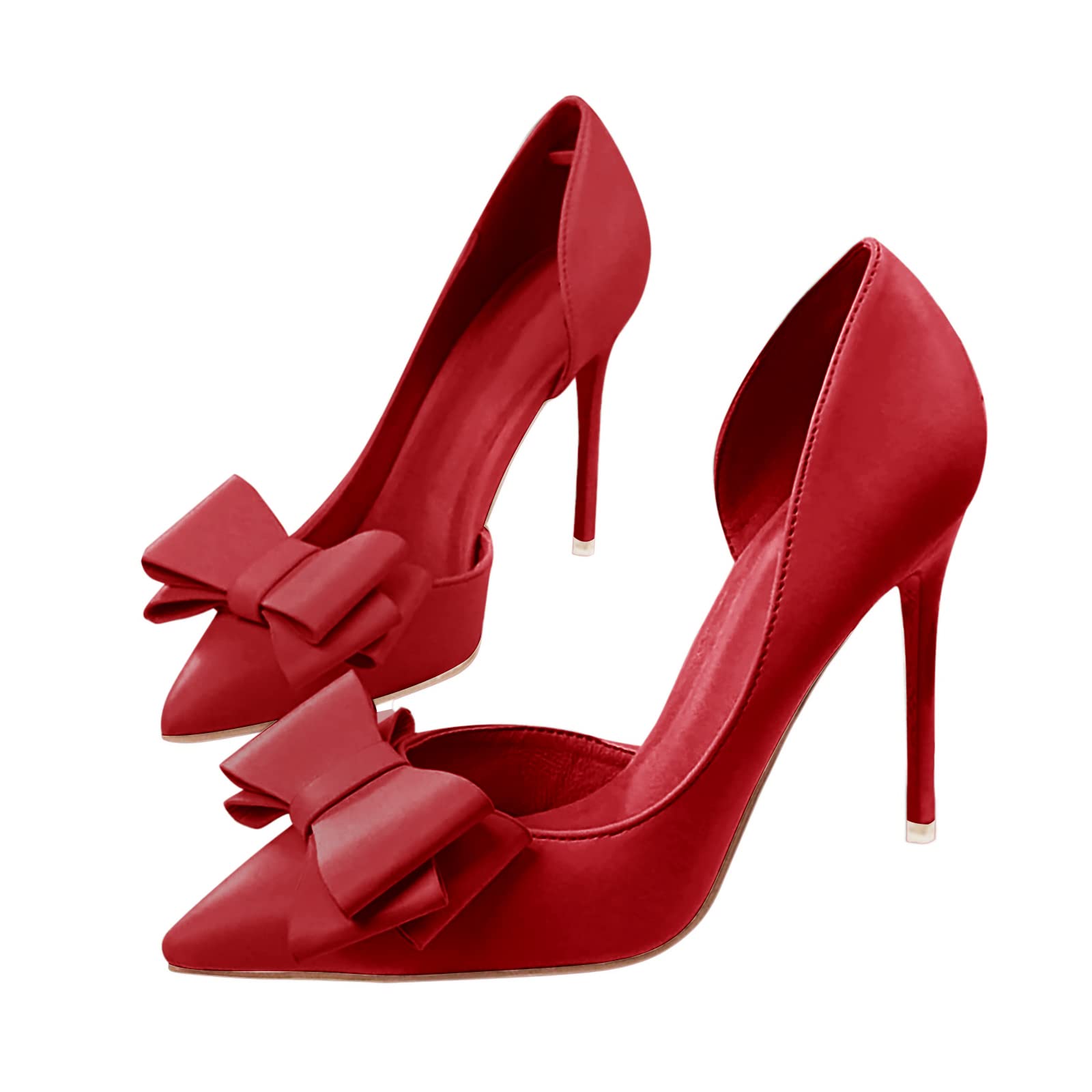 Womens Bow Heels Closed Pointed Toe Dress Shoes Stiletto Slip on Wedding Pumps