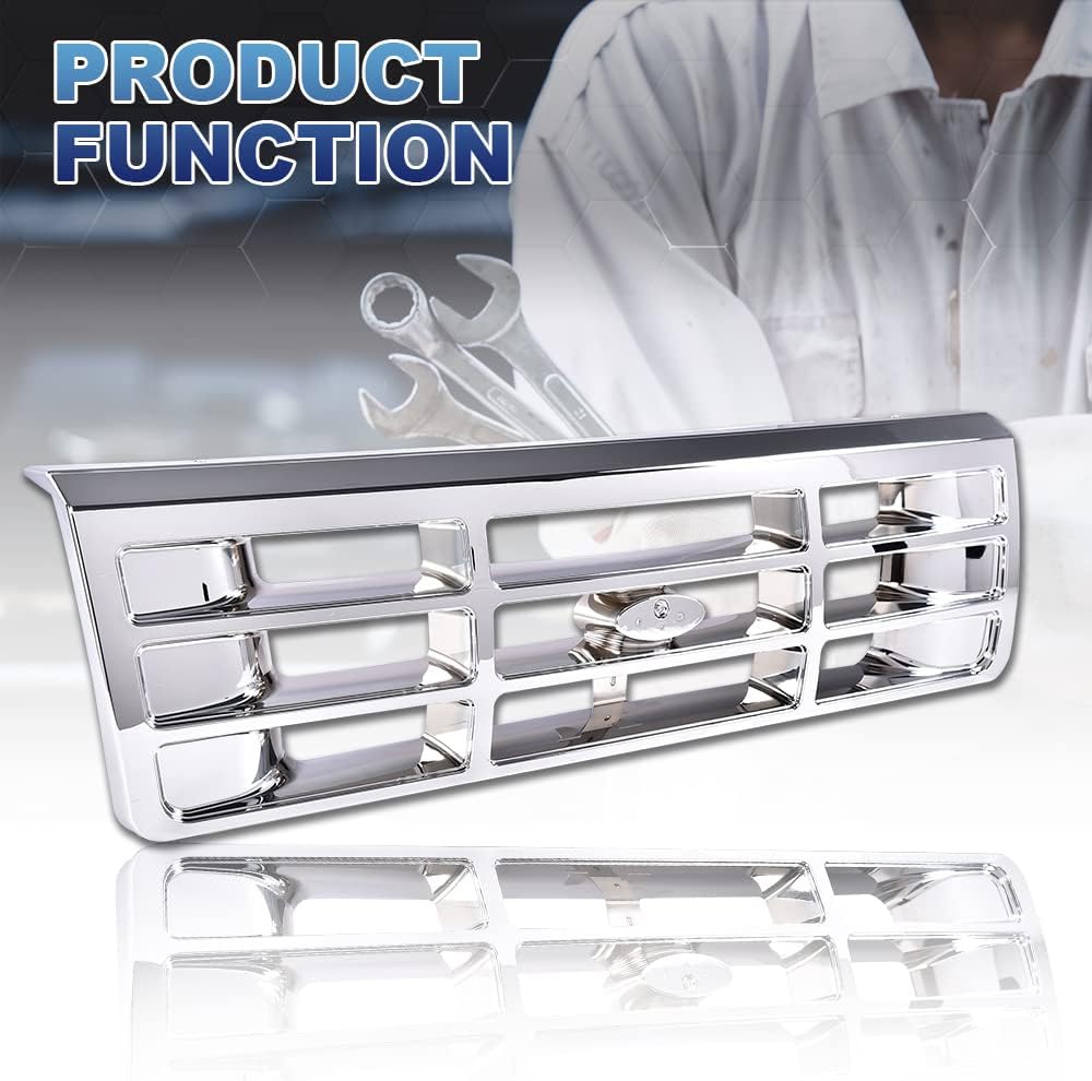 PIT66 Front Bumper Grille Grill, Compatible with 1992-1996 Ford F150/1992-1997 F250 Silver F4TZ8200A, FO1200173, F2TZ13064D, FO2512130, F2TZ13064C, FO2513131