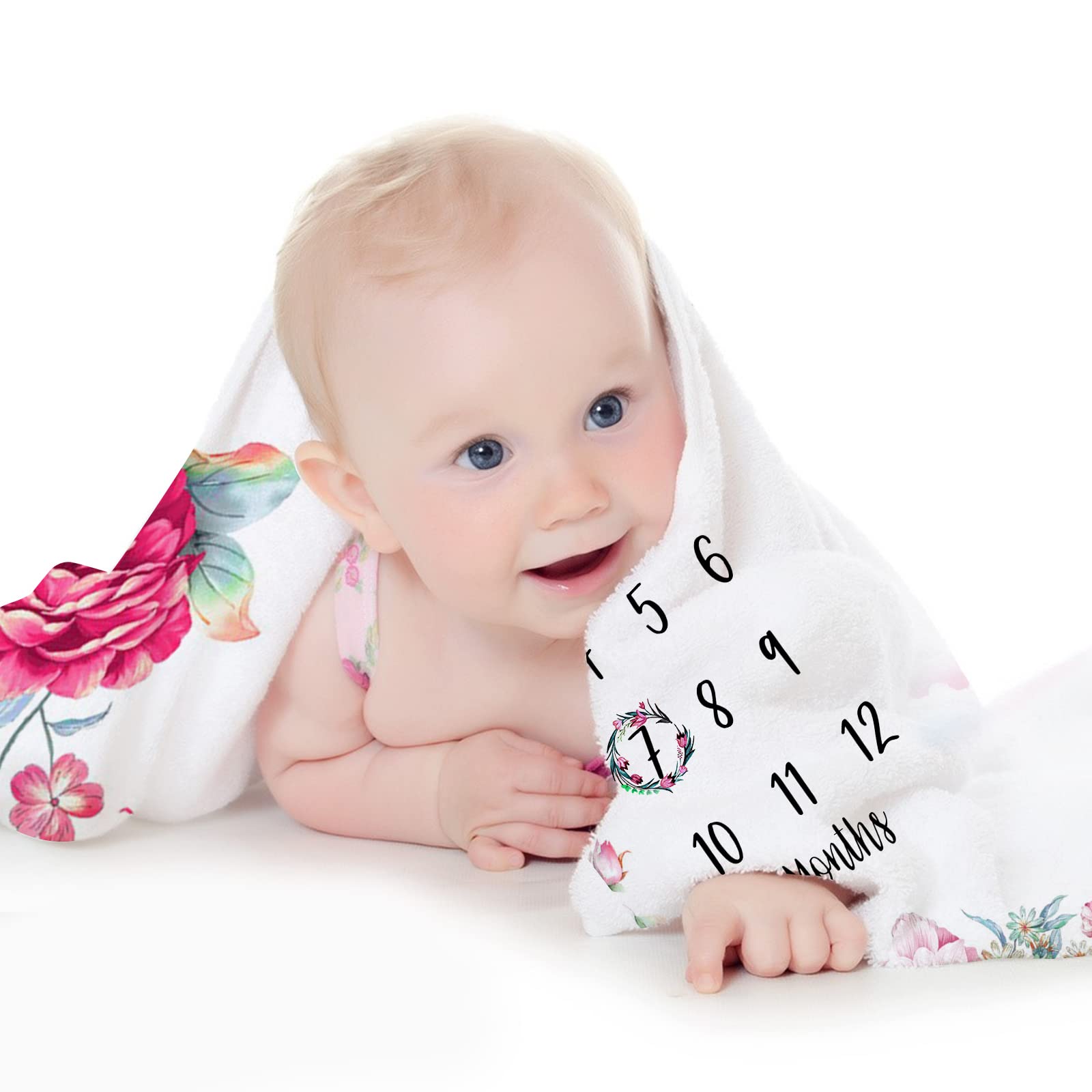 Manta de hito para bebé, manta de hito para bebé, niña y niño, manta de hito mensual personalizada para bebé, niña y niño con foto y texto (130 x 150 cm)