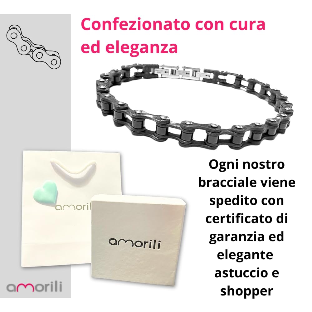 Bracciale Uomo Catena Moto Acciaio Inox e Fibra di Carbonio – Braccialetto Riders Stile Biker Leggerissimo – Gioiello Maschile Sportivo – Idea Regalo Appassionati Moto bcc2022b