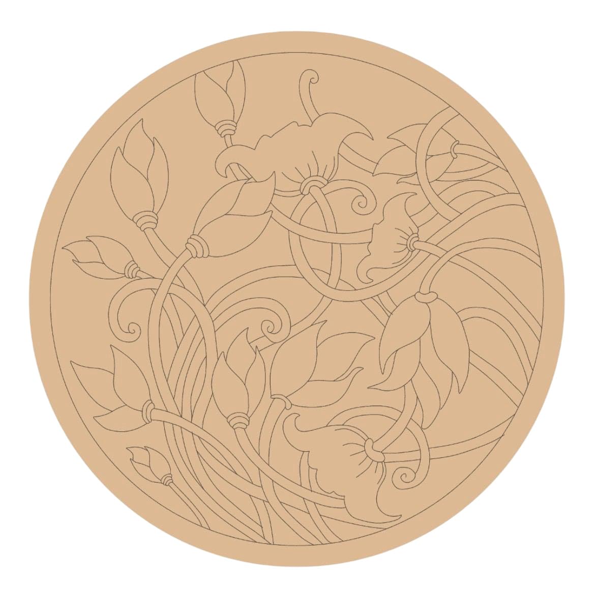 Engraved Circular Lotus Vine Art Panel MDF Marking Base for DIY Art & Craft | Wooden Pre-Designed Cutout for Painting, Resin Art, Mandala Decoration, Wall Hanging, Home Decor-image-16
