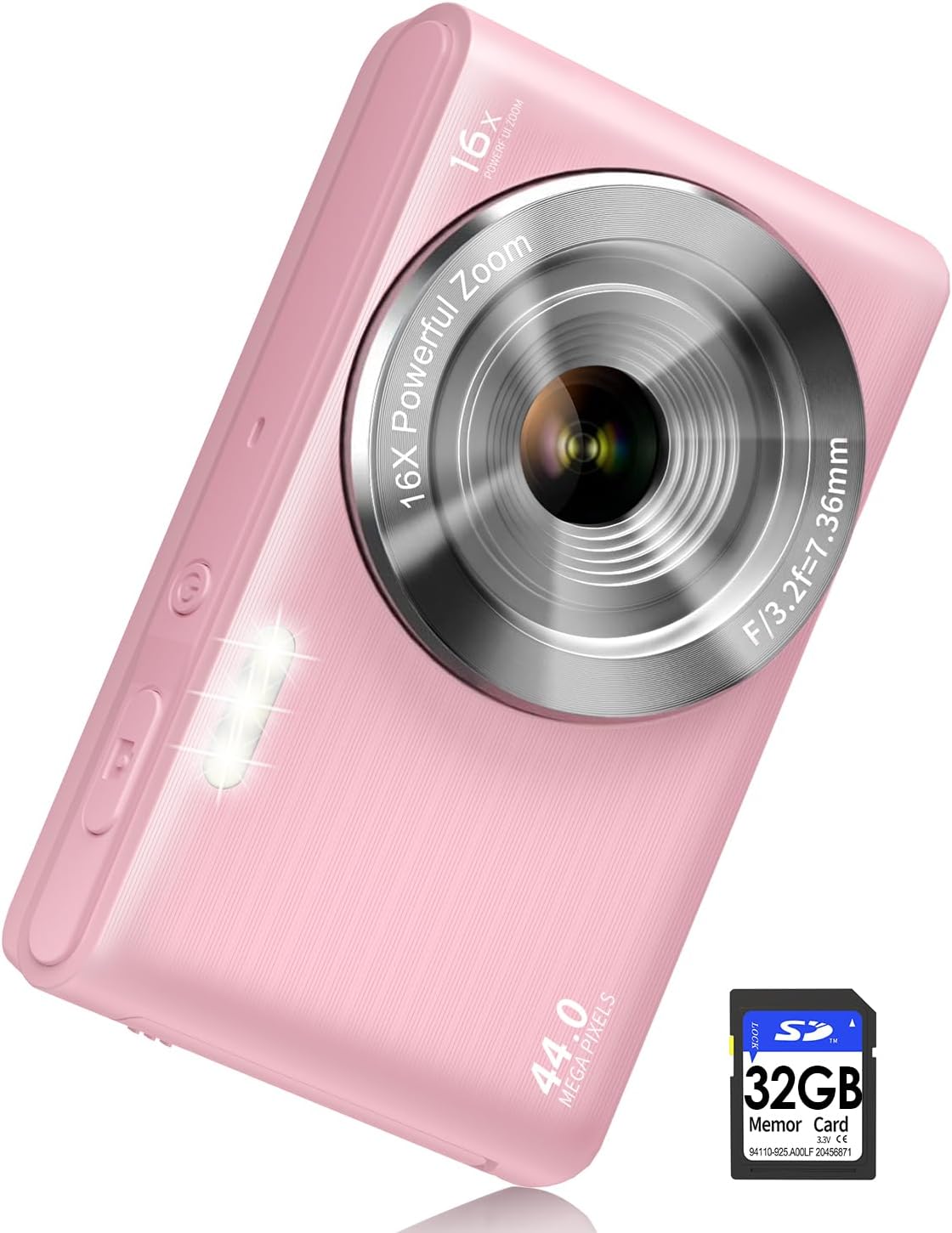8K Digital Camera for Photography, Camera for YouTube with Autofocus, 4 Inch Touchscreen 16X Digital Zoom Video with 3000mAh Battery, Dual-Lens, Lens Hood, 32GB TF Card and Flash,PinkX31