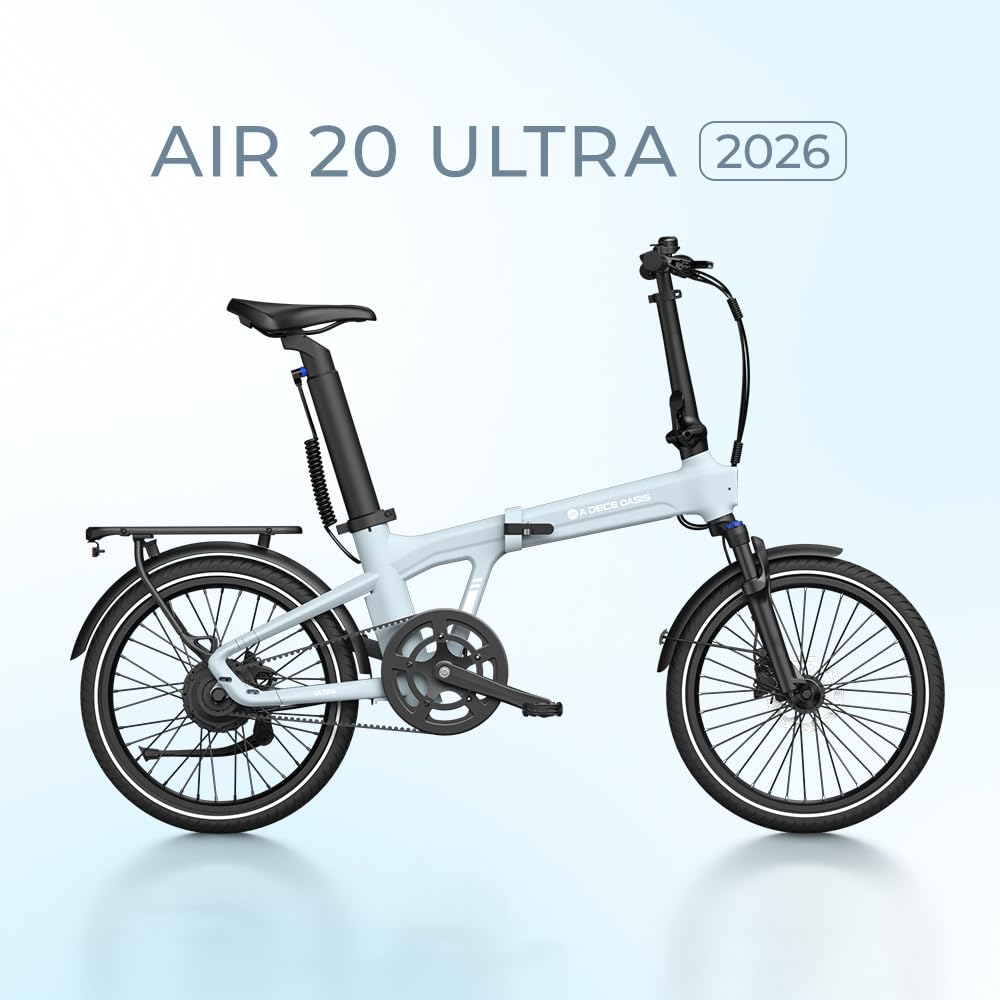 Ado Air20Ultra2026 Bicicleta Eéctrica Plegable, 25 km/h para Adultos, 36V 9,6 Ah, Autonomía 100 km, Pantalla LCD, Sistema MIK, Sensor de Par, Transmisión por Correa, APP,NFC,Bolsa Delantera