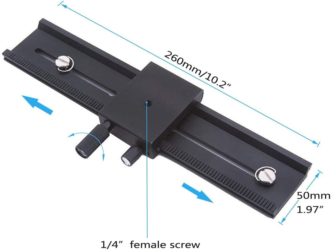 EXMAX 26cm/10.2in 2 Way Macro Shot Focusing Focus Rail Slider 1/4" Quick Screw Release Mount Camera Flash Support Plate with Standard 1/4" Screw