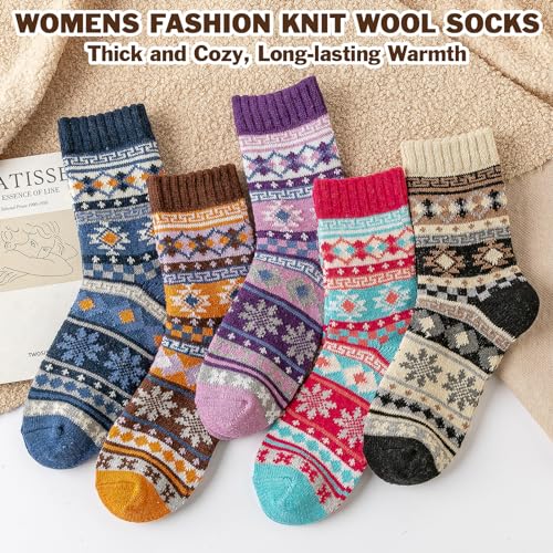 Image of IIG 5 Pairs Women's Vintage Style Thick Wool Warm Winter Crew Socks