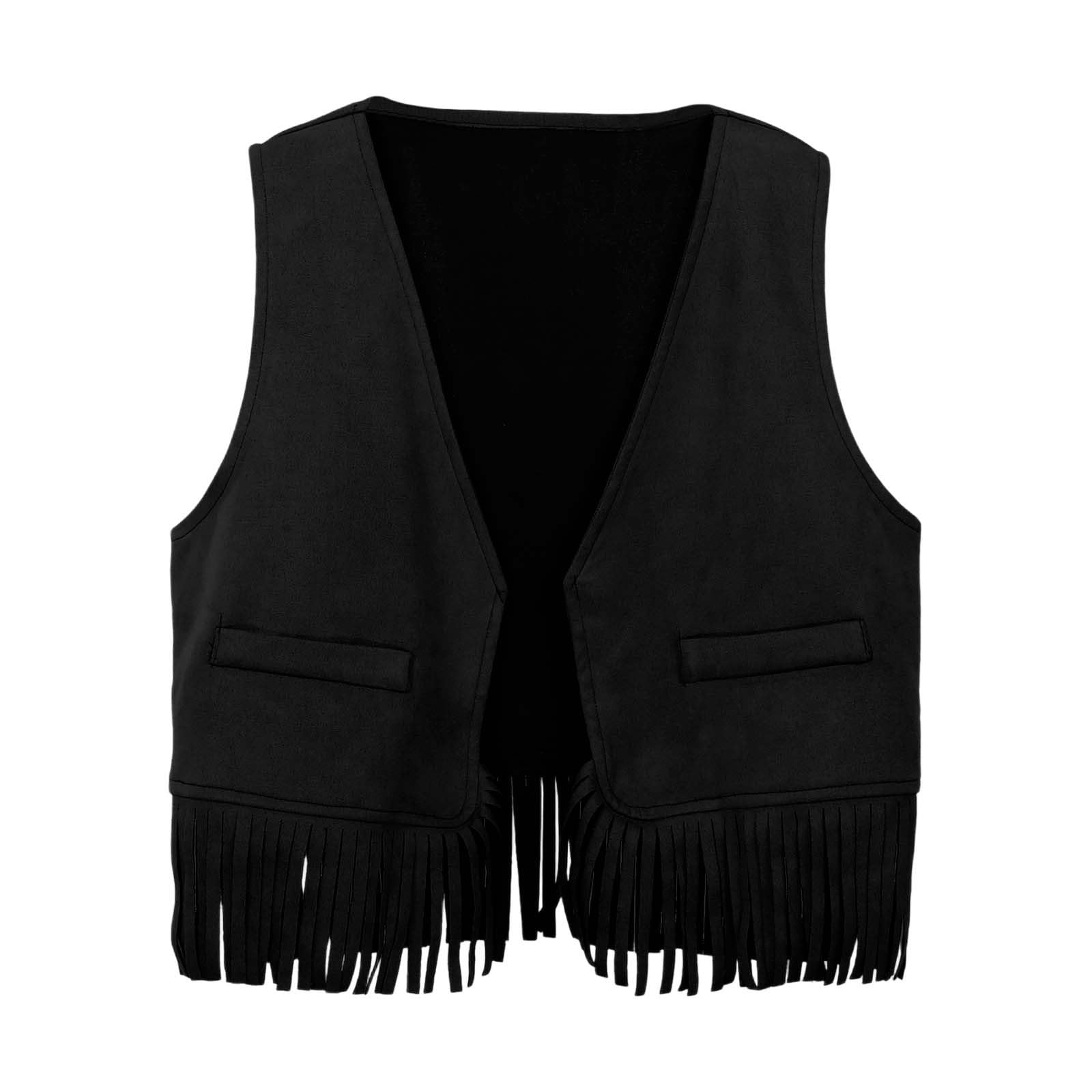 2026 - Boys Girls Western Cowboy Cowgirl Outfits Front Open Fringe Vest Party Dress Up Tassel Fringe Waist Coat Tops Costume T-Shirt
