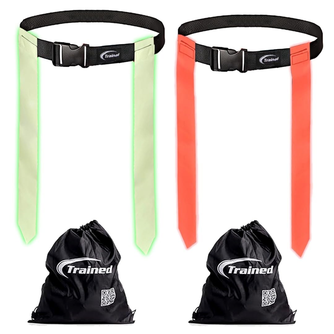 Trained Glow in the Dark Flag Football Set – 2-Man Adjustable Flag Football Belts with Flags – Outdoor Flag Football Gear for Kids & Adults