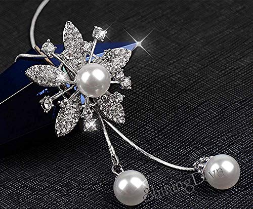 Image of Shining Diva Fashion Crystal Flower Stylish Long Chain Pendant Necklace for Women and Girls