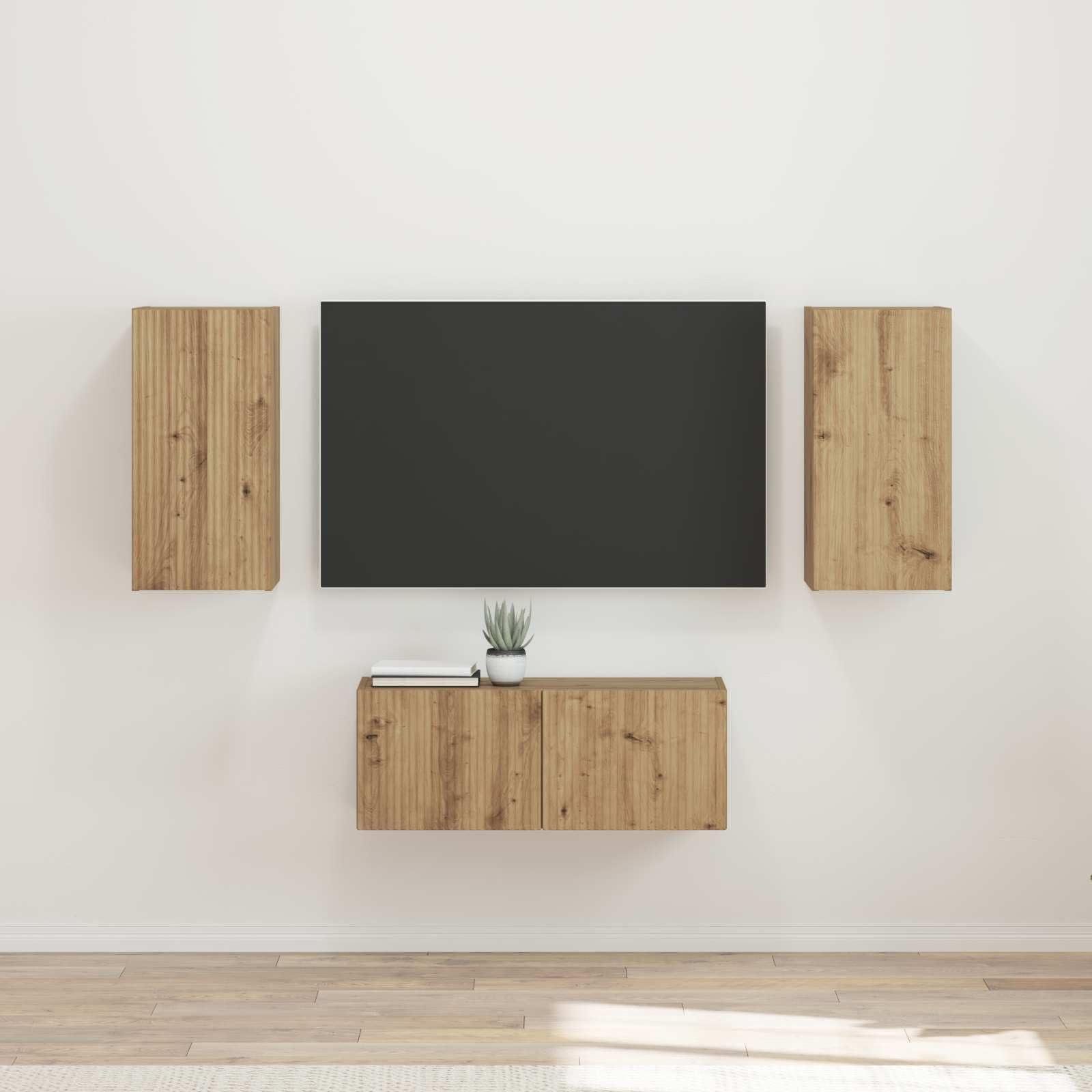 Juego de 6 muebles de pared de madera de roble artesanal con 5 unidades de pared para salón moderno y espacios de entretenimiento