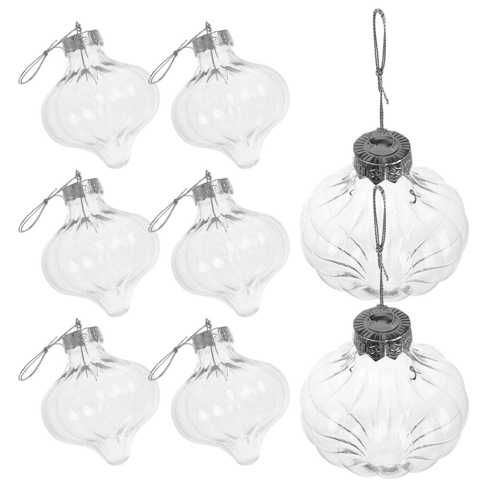 Boules de Noël en forme d'oignon transparentes et emboîtables en lot de 8