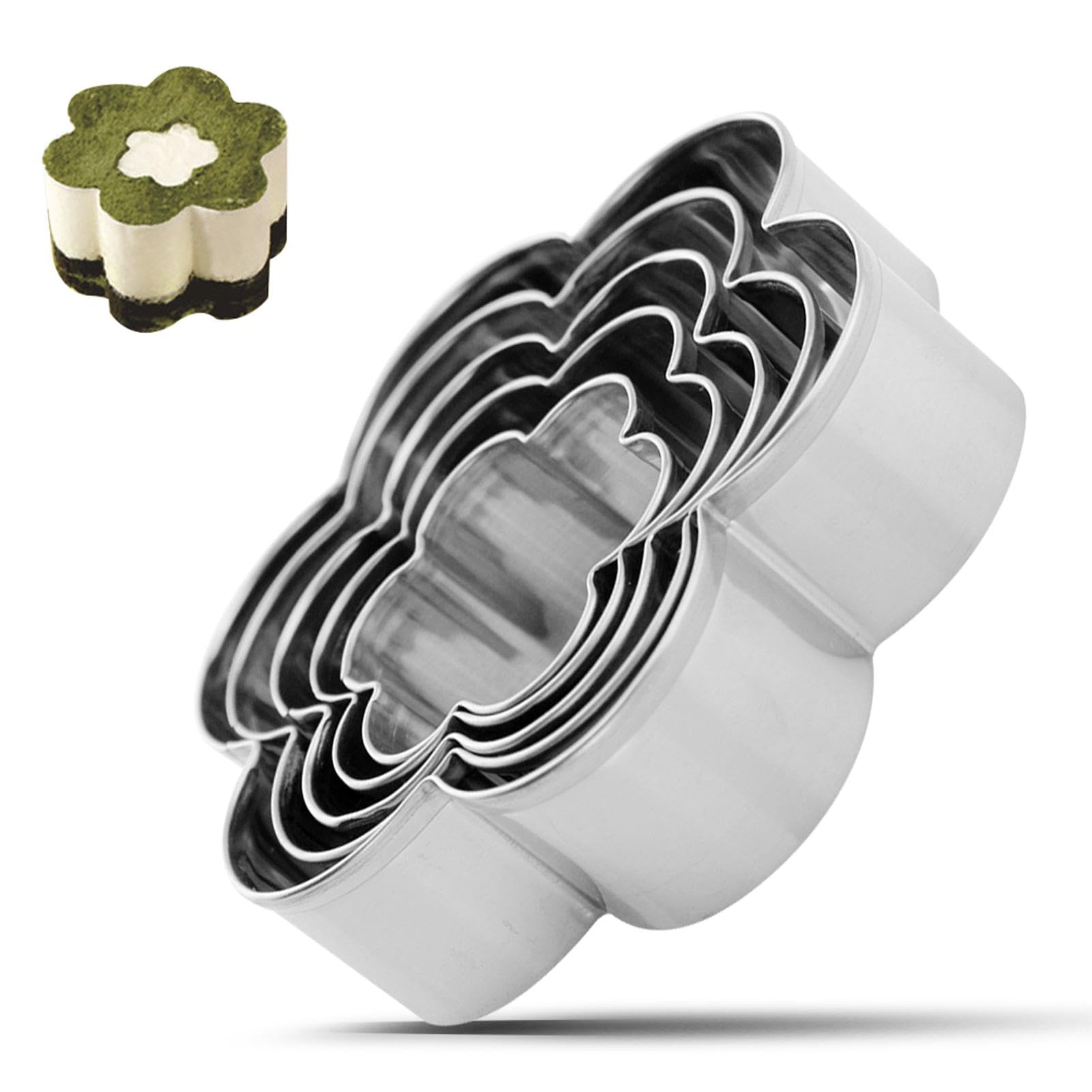 5 Stück Ausstechformen, Blumenform, Edelstahl, Keksform, DIY Ausstechformen für Kuchen, Schokolade, Obst, Fondant, Küche Backen