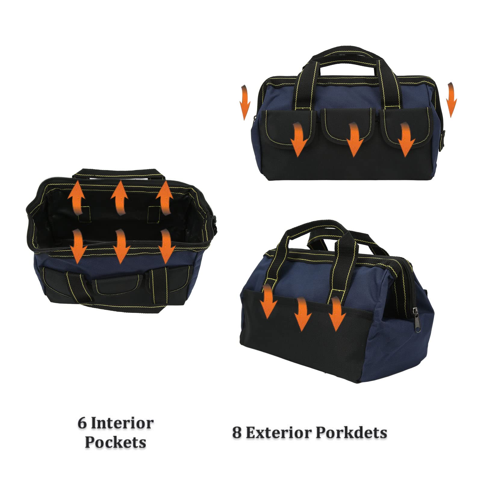 Sac à Outils Robuste, Sac De Rangement En Tissu Oxford 33 Cm Avec Fermeture éclair Robuste Pour Magasin D'Outils (Noir Bleu