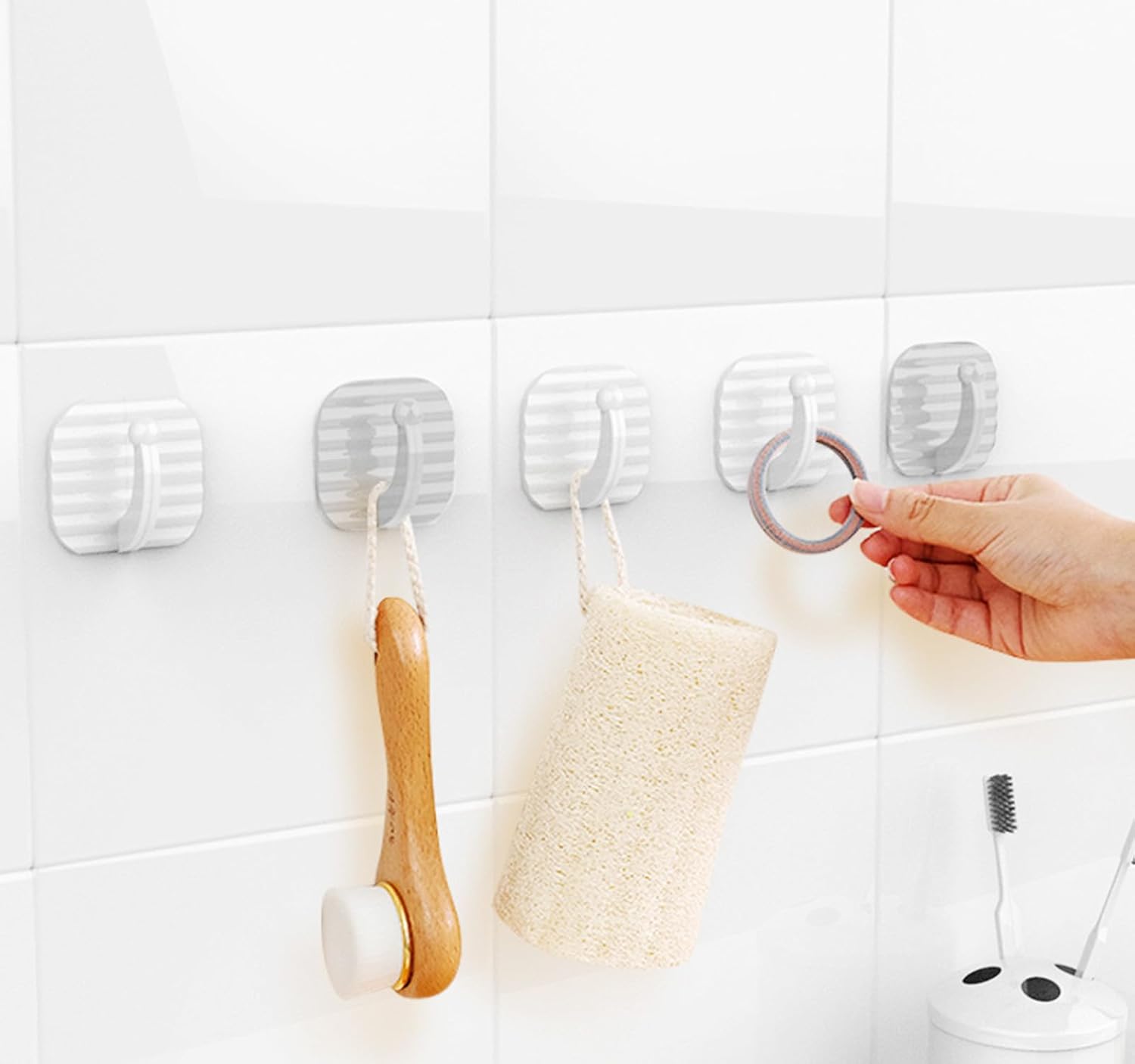 LWFCOEE Replacement Hook Dog Gate, 4 Pcs Wall Hooks with Adhesive Strips for Bathroom Kitchen Home