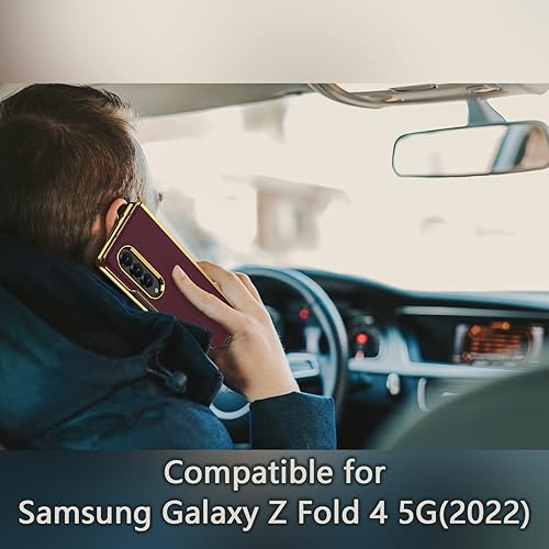Miniatura 5 de Miimall Compatible con Galaxy Z Fold 4, PC+PU patrón de piel sintética chapado de lujo funda protectora ultrafina para Samsung Galaxy Z Fold 4 5G