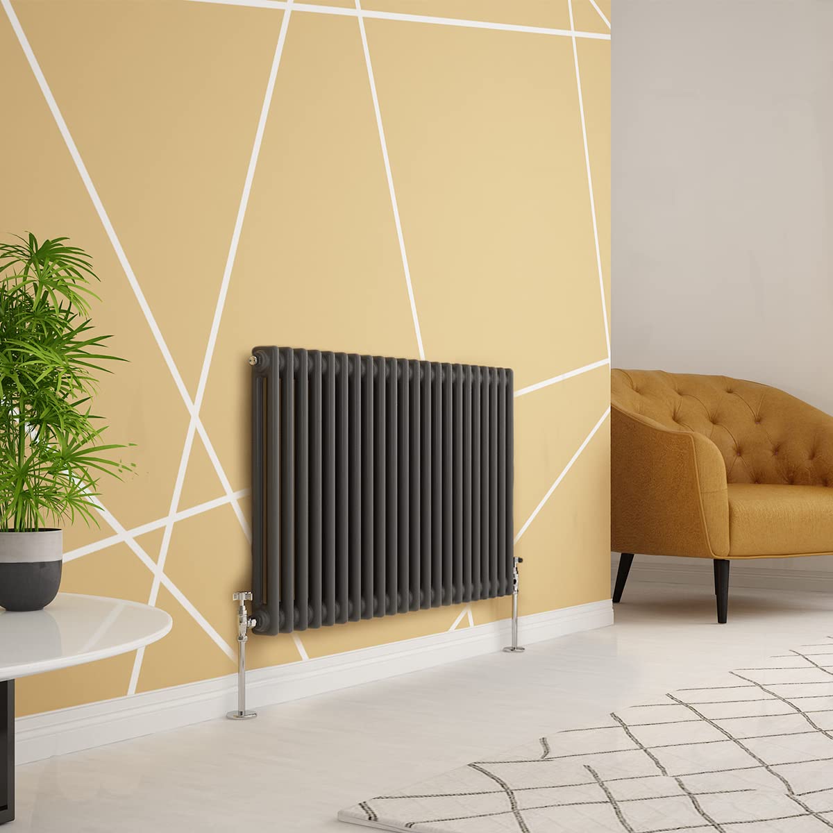 Warmehaus Anthracite Traditional Radiator Double Column Horizontal Cast Iron Style Central Heating Radiator -600 X 1010Mm