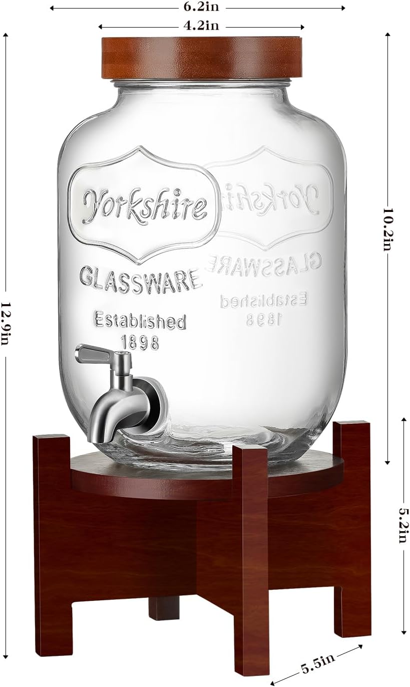 Glass Drink Dispenser with Acacia Wood Stand and Lid,1 Gallon Beverage Dispenser with Stainless Steel Spigot for Parties,Picnics,Barbecues,Lemonade,Sun tea Jar,ice coffee,Laundry Detergent Dispenser - Image 6