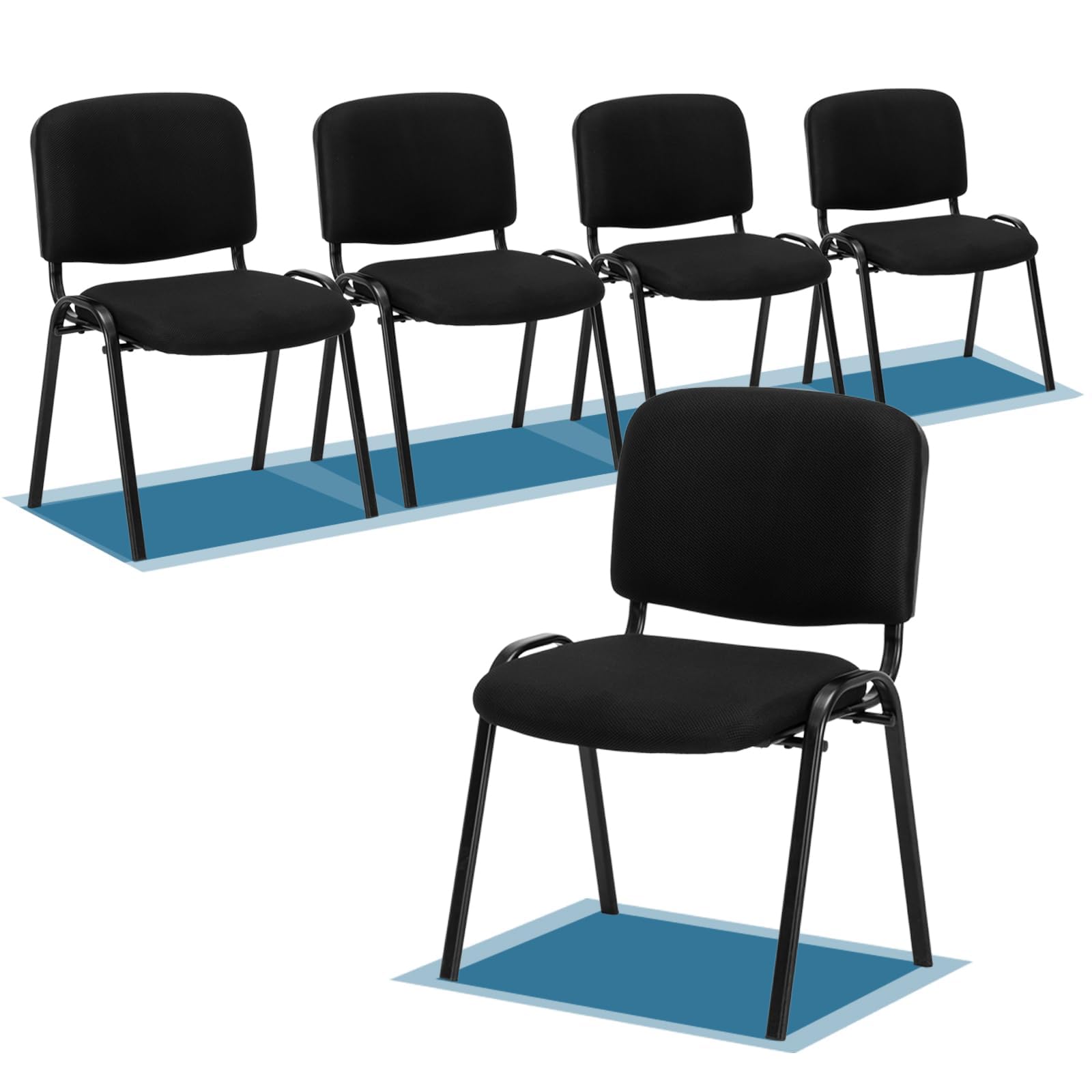 Bonnlo 5er-Set Stapelbare Besucherstühle, Schwarzes Mesh & Stahlrahmen, Armlos, Bürostühle für Empfang, Konferenzraum, Wartezimmer, Stapelbar, 150 kg Belastbarkeit, Schwarz