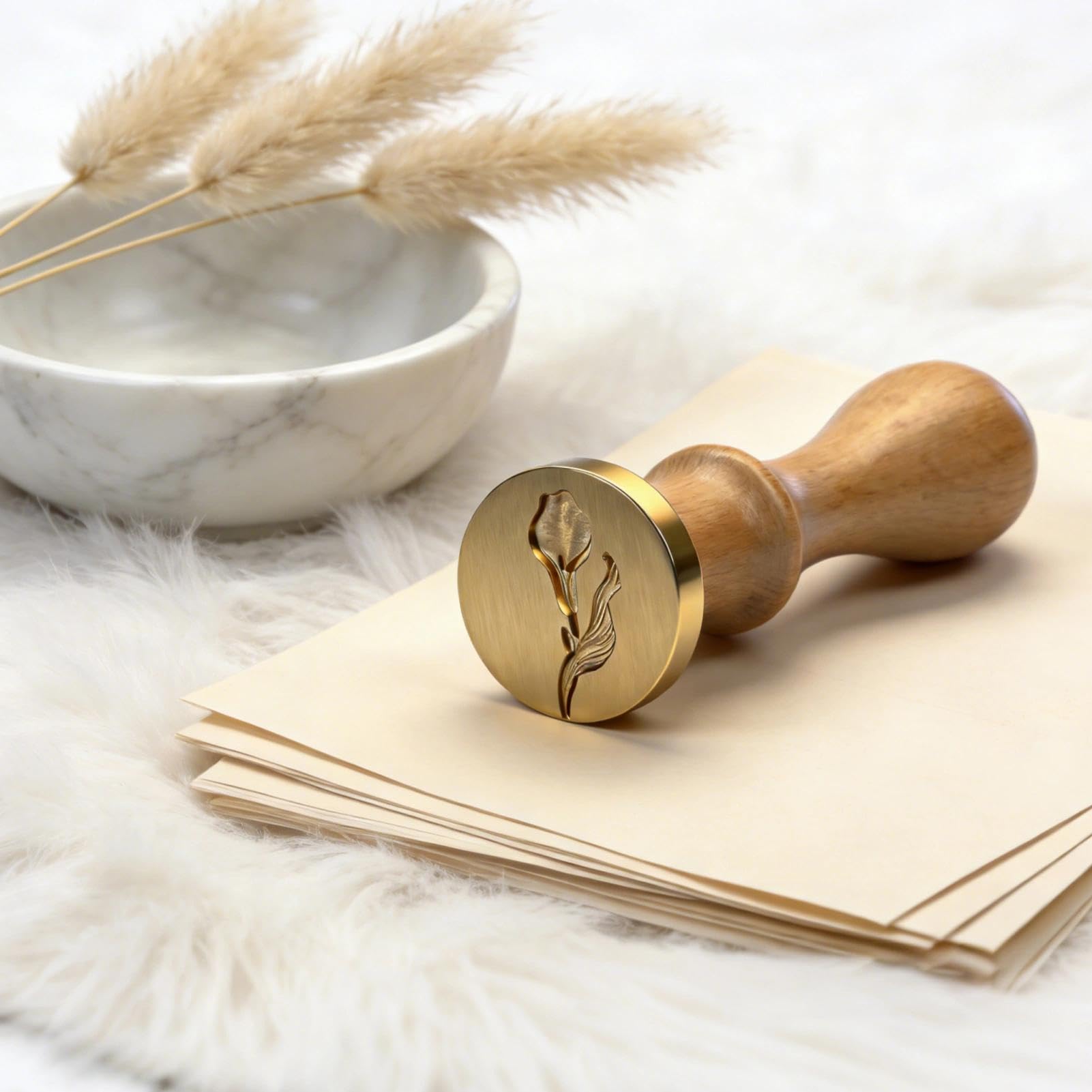 Sello de cera floral con mango de madera, sello de cera de latón para sobres de prensa y sellado, sello de letras para invitaciones de boda, tarjetas, regalo, sello de sellado floral