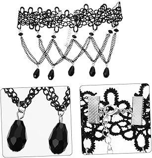 KESYOO Necklace Sweater Chain Halloween Costumes Jewelry Planet Earrings Goth Woman Lace Fabric Black