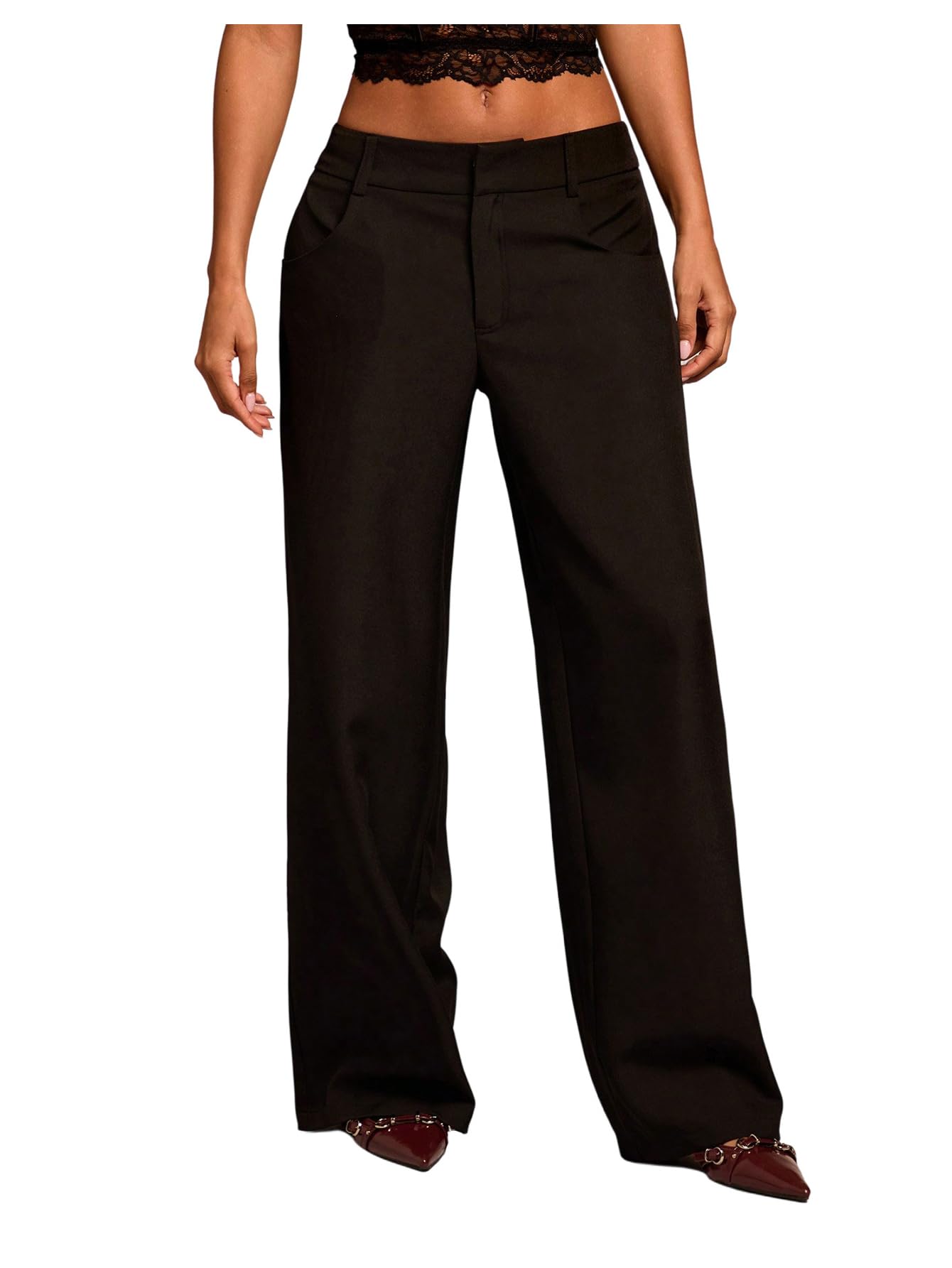 GORGLITTER Womens Wide Leg Dress Pants Low Rise Business Casual Office Pants Slacks