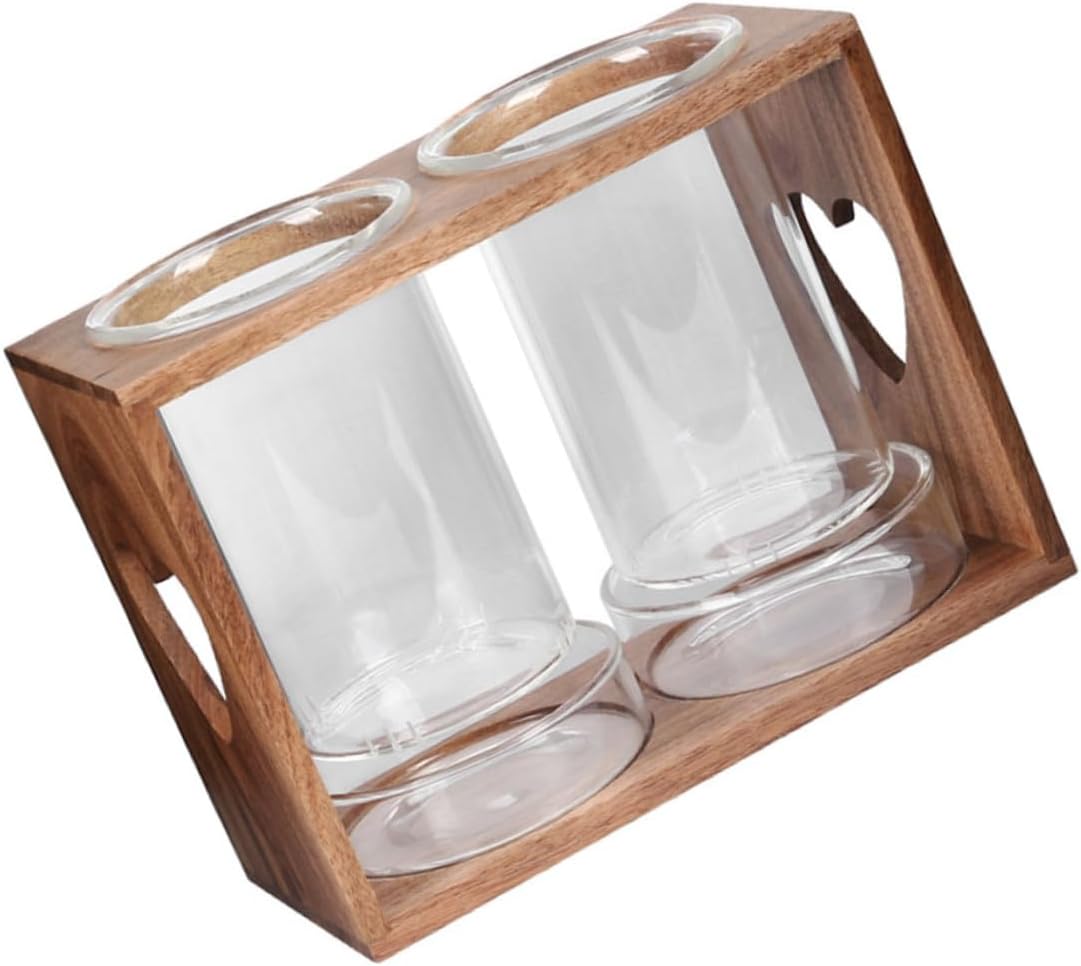 Acacia Wood Chopstick Holder Set with Glass Draining Cups and Water Tray, Kitchen Cutlery Organizer Rack for Home and Restaurant Tableware Storage