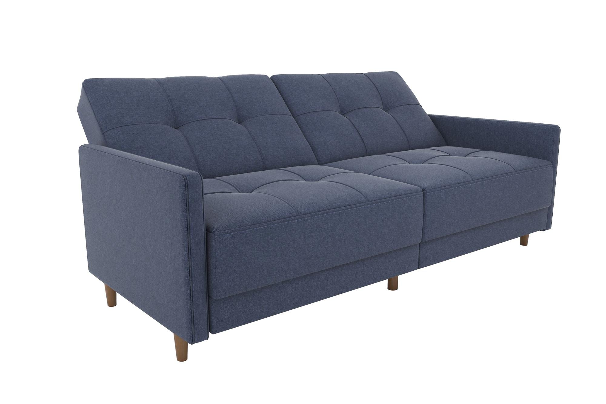 DHP Andora 76 Inch Futon Sofa Bed, Modern Upholstered Couch Sleeper with Button Tufted Back and Seat, Navy