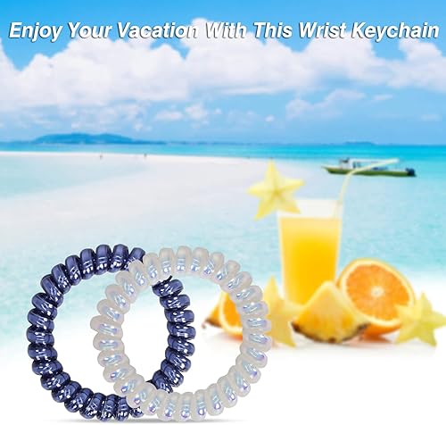 Miniatura 7 de BIHRTC 6 llaveros de bobina de muñeca para llavero de automóvil, pulsera de plástico en espiral con resorte flexible, correa elástica para muñeca,