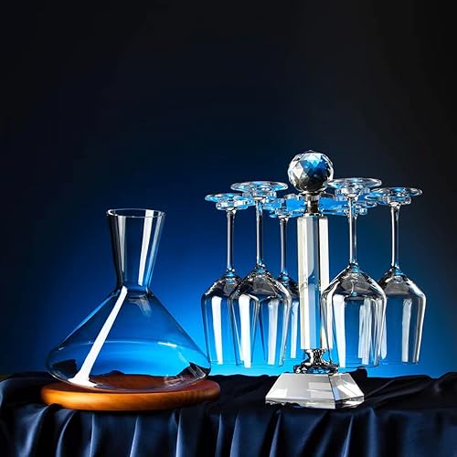 Miniatura 5 de Mylifestyle - Elegante estante para copas de cristal de escritorio, giratorio, 6 soportes para almacenamiento de copas de vino, soporte de secado de