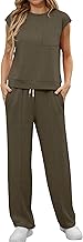 GRECERELLE Women's Summer Short Sleeve Tracksuit Full Set Women Casual Round Neck Cap Sleeve Jogging Bottoms with Pockets