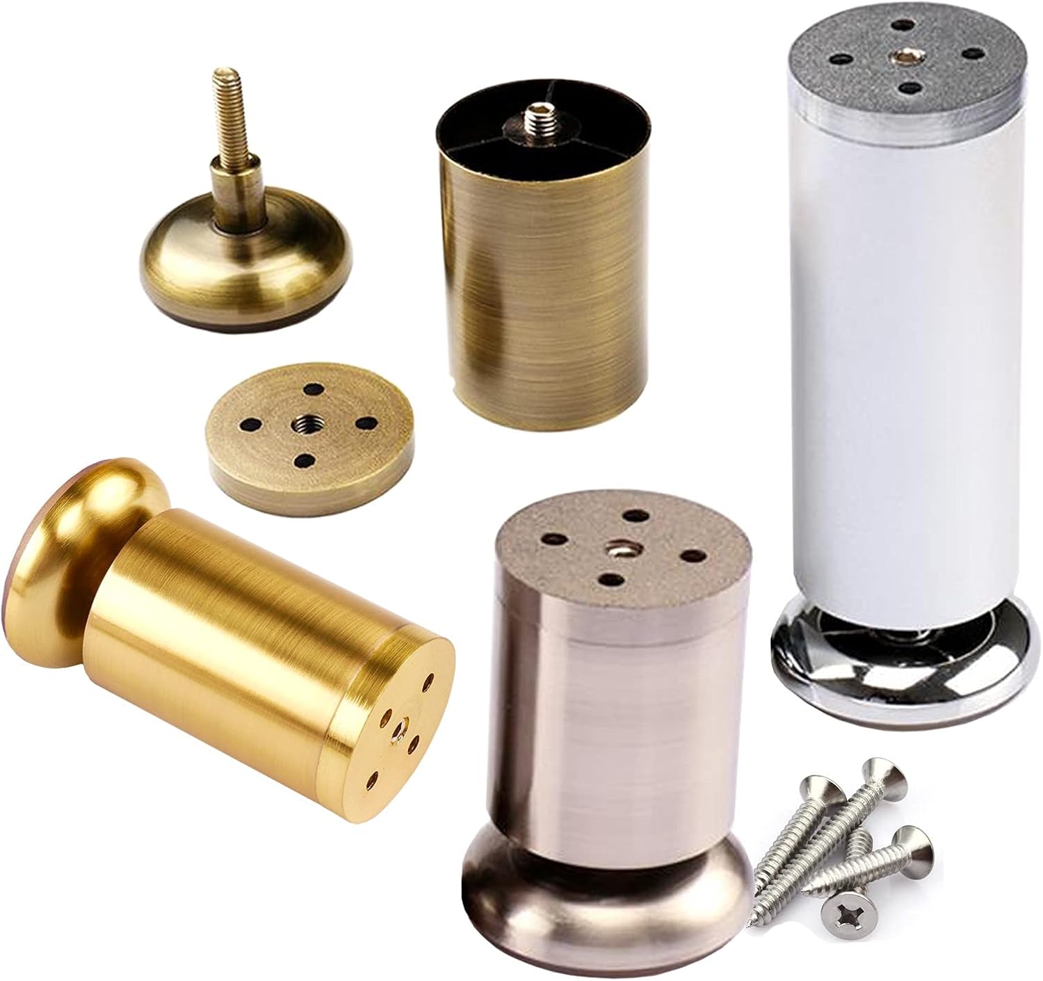 Solid 4 Set Zinc Alloy Furniture Legs 5.9 in, Metal Breakfast Bar Legs Support Foot, Gold Adjustable Feet Mat, with 3 Mm Thick Rubber Non-Slip Foot Pads, Easy to Install
