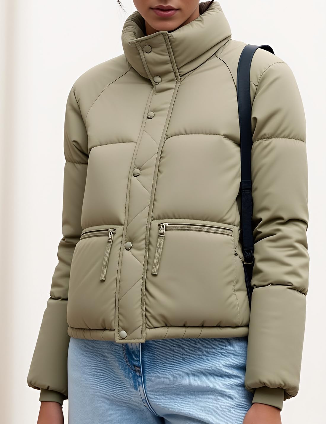 hathne Women's Cropped Puffer Jacket Winter Warm Puffy Quilted Lightweight Jackets Coats - Image 3