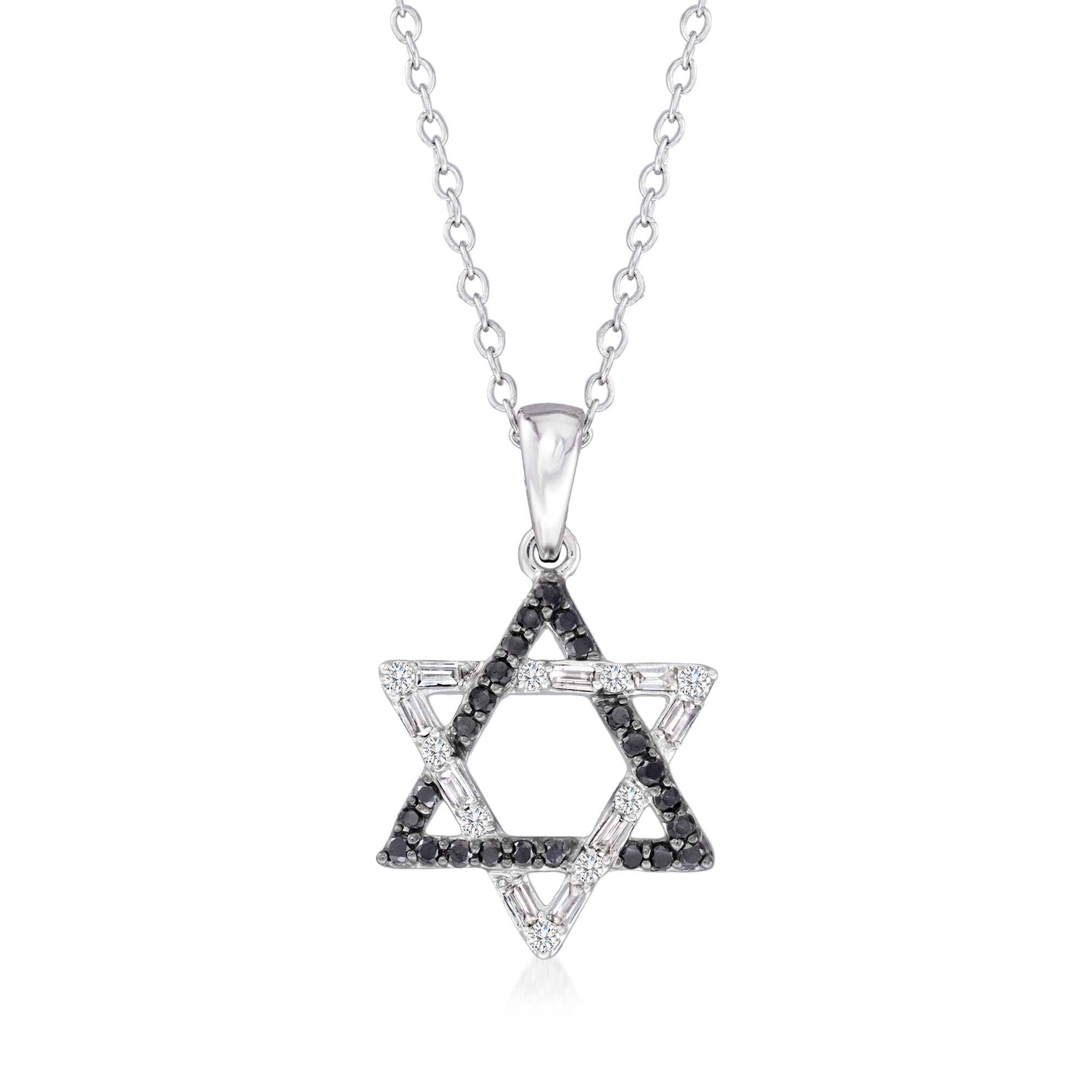 Ross-Simons0.15 ct. t.w. Black and White Diamond Star Of David Pendant Necklace in 14kt White Gold