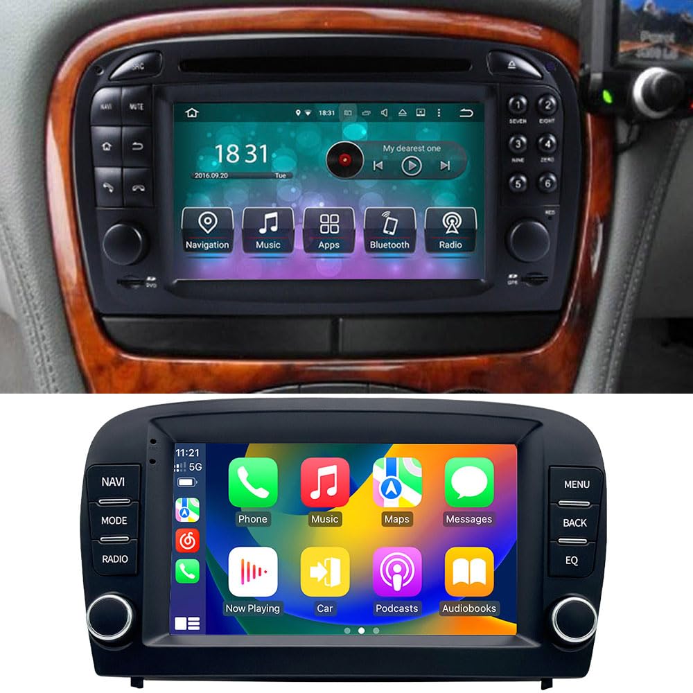 Autoradio Android con navigazione GPS, WiFi, Phone Mirrorlink, radio FM-RDS, Carplay, Stereo Audio Auto Radio Ricambio per Mercedes-Benz SL R129 R230 SL55AMG SL63AMG SL65AMG SL280 SL300 SL350 SL500