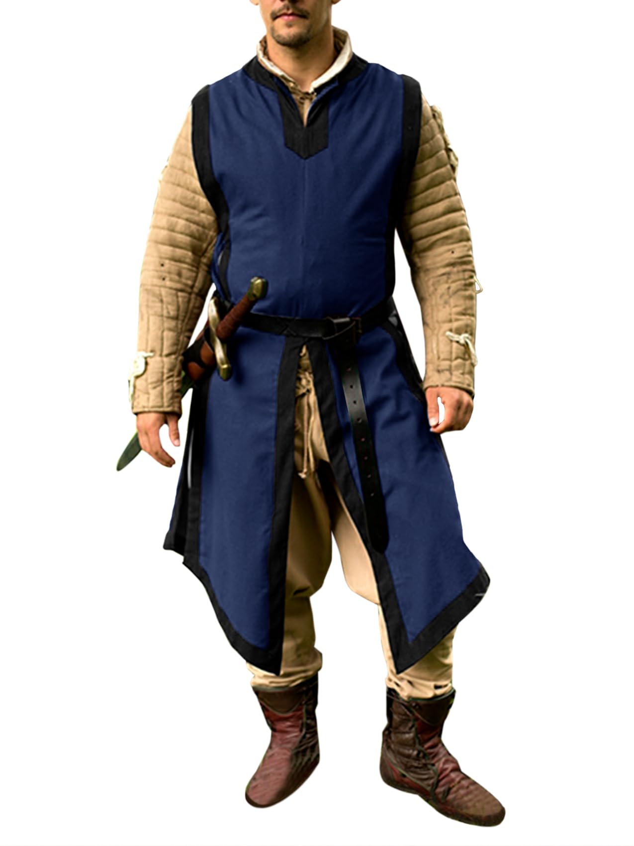 Men's Medieval Costume Renaissance Templar Tunic Viking Knight Halloween Vintage Surcoat Warrior Robe