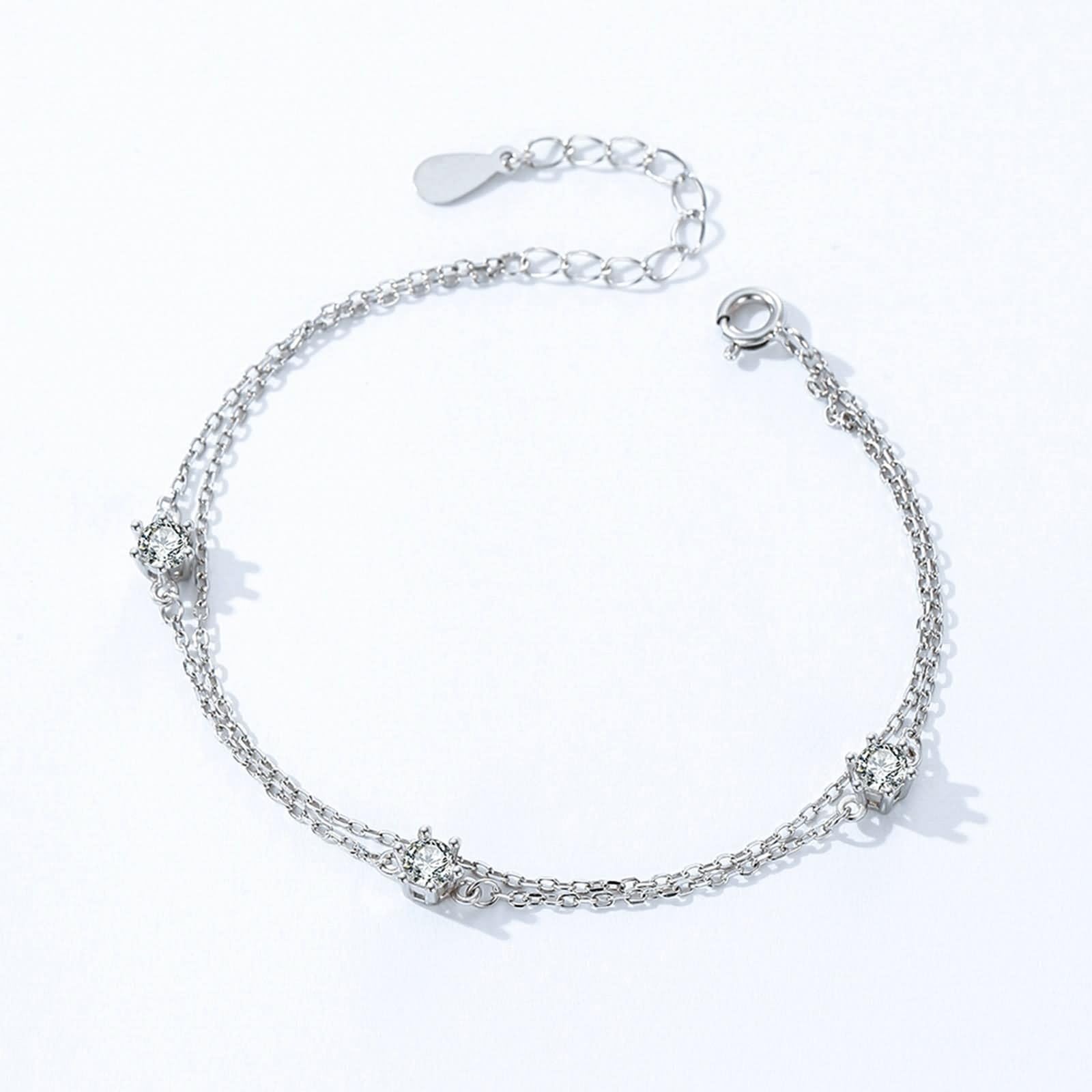 Pulseras para mujer, bonitas pulseras de cadena de doble capa con moissanita, regalos únicos para amigas y mujeres