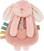 Itzy Ritzy Pink Bunny Lovey with Teether - Soft Sherpa Plush, Crinkle Arms, Textured Ribbons for Baby Sensory Play 0+