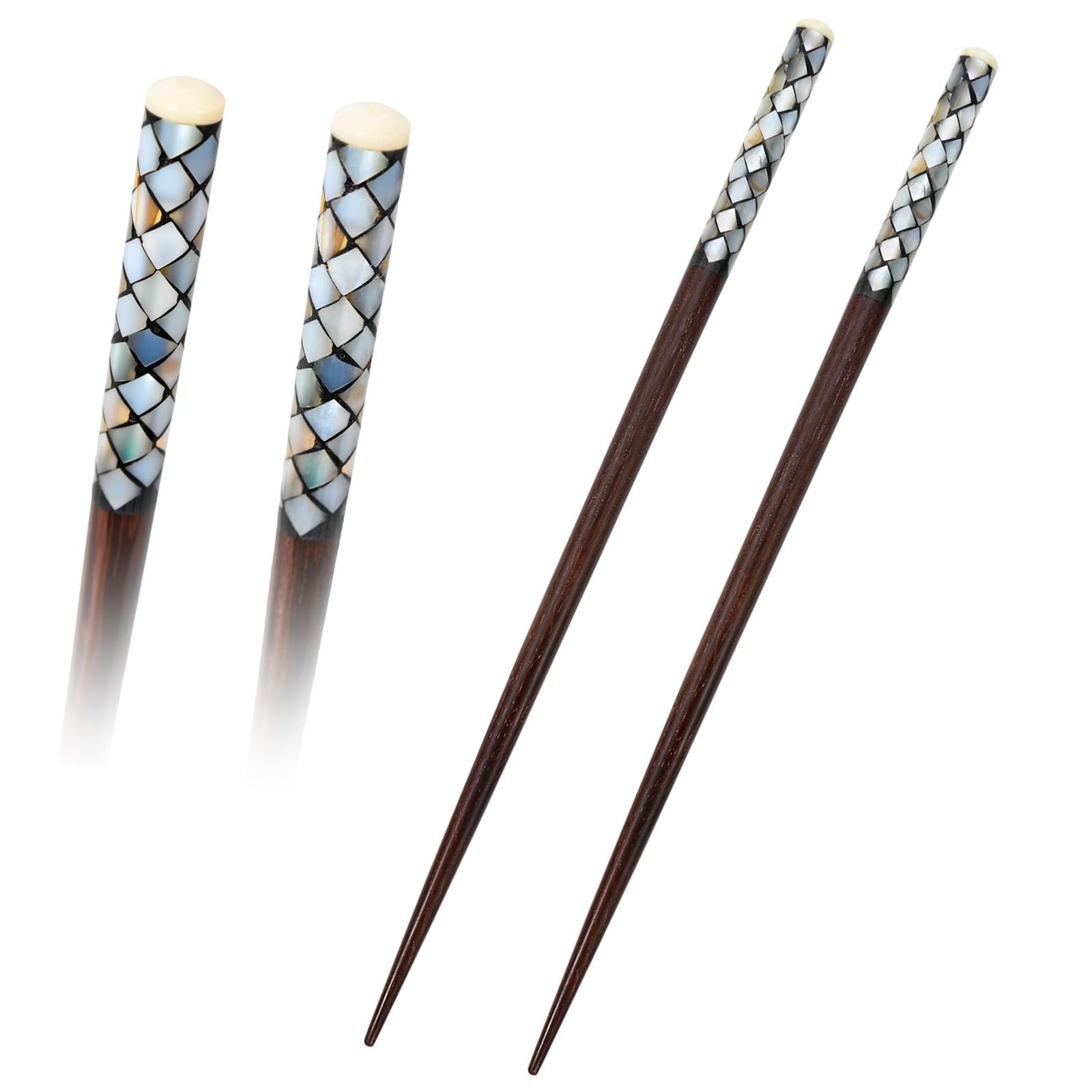 Hair Sticks for Women, Wooden Chopsticks with Mother-of-Pearl Inlay, Traditional Style, for Long Thick Hair(2pack) (White(multicolor mother-pearl))