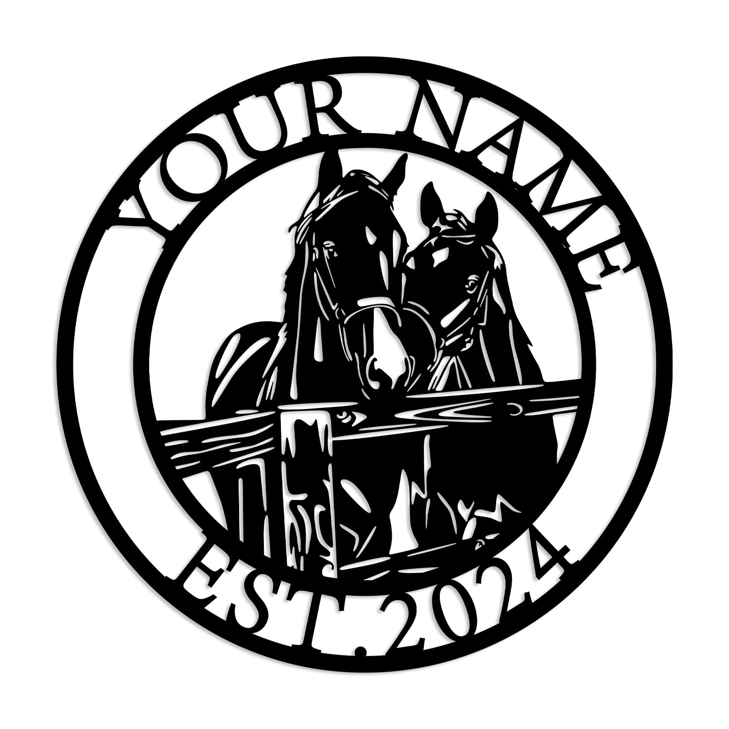 Kissesuu Horses-F Personalized Horse Ranch Metal Wall Art, Custom Outdoor Metal Horse Farm Sign, Outdoor Family Name Sign, Monogram,Farmer Home Decor, Farmhouse Decor (Style-F)