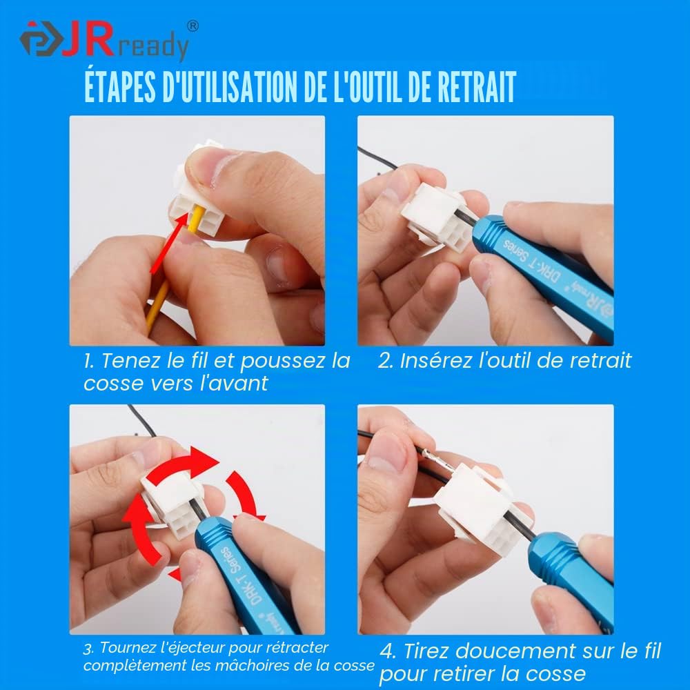 JRready ST5228 Kit d'outils d'extraction pour connecteurs à broches et douilles JST/AMP .157,5 cm/Molex .157,5 cm et 0,236,2 cm, connecteur mâle et femelle 5 pièces tailles