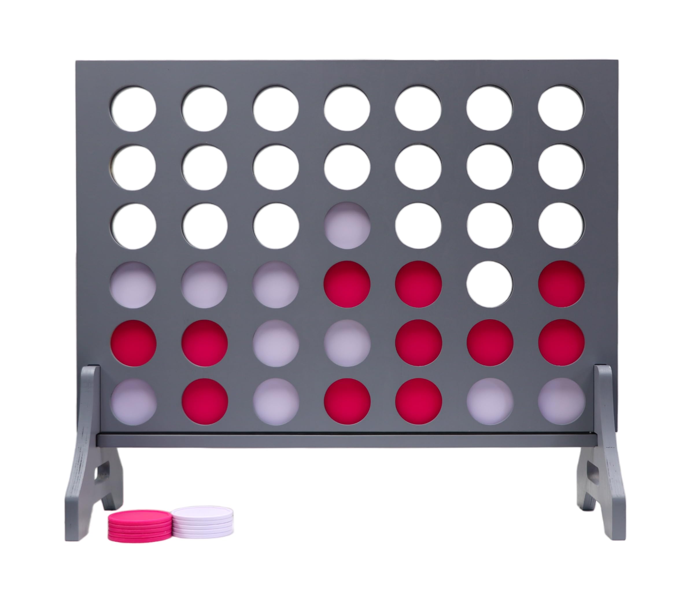 Giant 4 in a Row Game for Family &amp; Adults – Tailgating Pros Jumbo Grey Wooden Four in a Row Indoor &amp; Outdoor Yard Game for Family Party Fun, Portable Activities for Patio, Backyard, and Camping