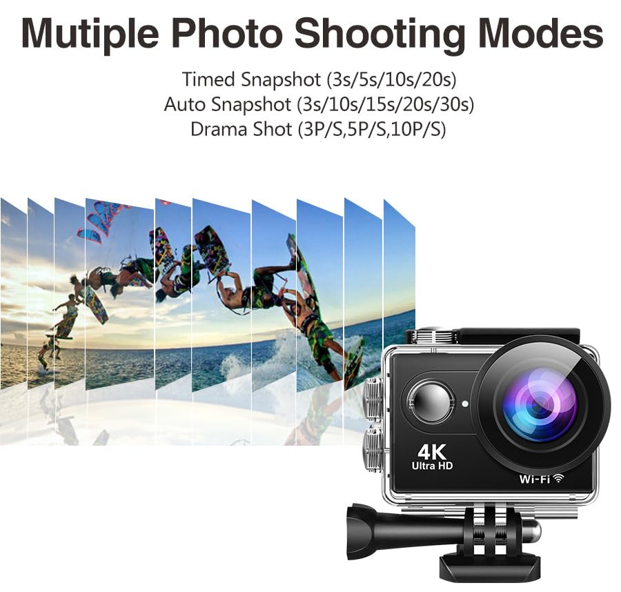 Multiple photo shooting modes of AUSEK 4K Action Camera