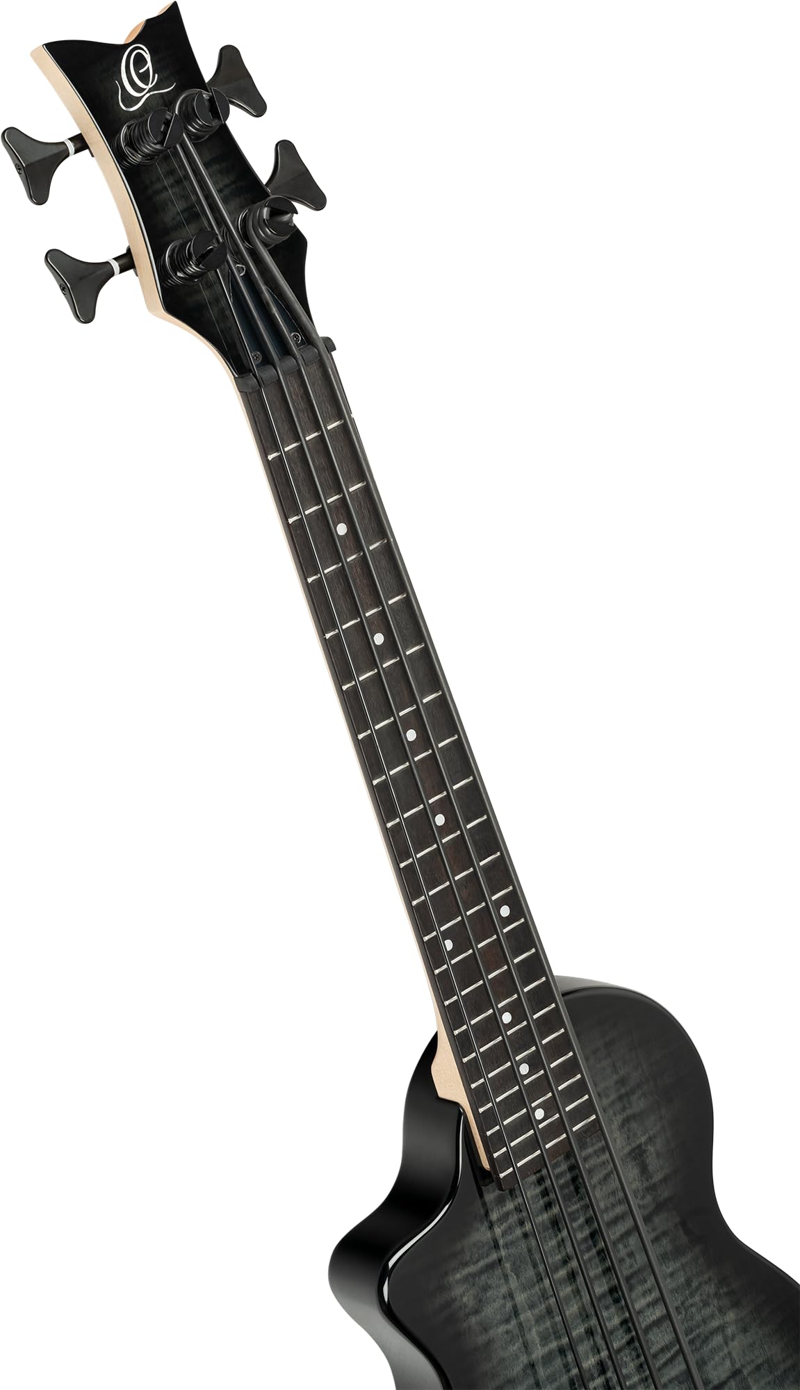 Ortega Guitars Basse Ukulélé Gaucher – Électro-Acoustique, Corps Plein – Neo Series – Housse Incluse – Érable Flammé/Okoumé, Noir/Gris (NEO-BS-TGB-L)