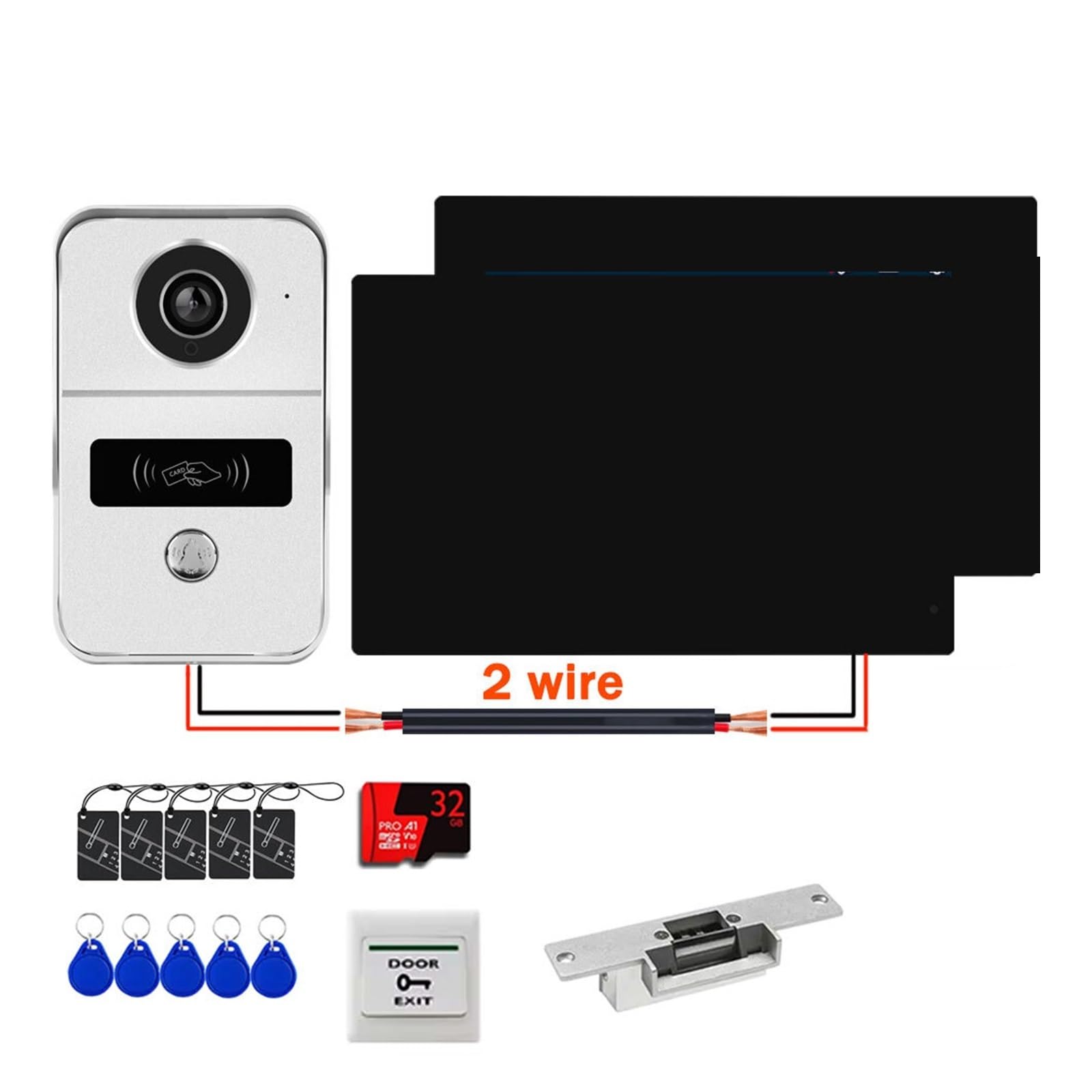 Citofono Campanello WiFi HD 1080P a 2 Fili 2 Pezzi Monitor Touch(1V2 White Black)