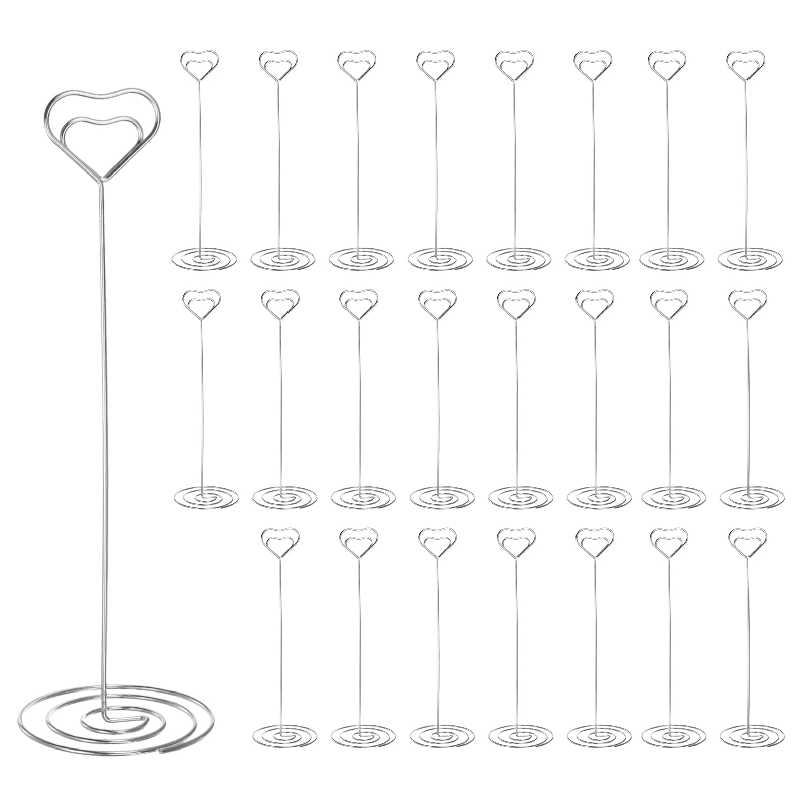 sourcing map Soporte para Números de Mesa 24uds, 220mm Alto, Portafoto de Acero en Forma de Corazón para Centros de Mesa, Soporte Tarjeta para Boda Recepción Fiesta Oficina Hogar, Tono Plateado