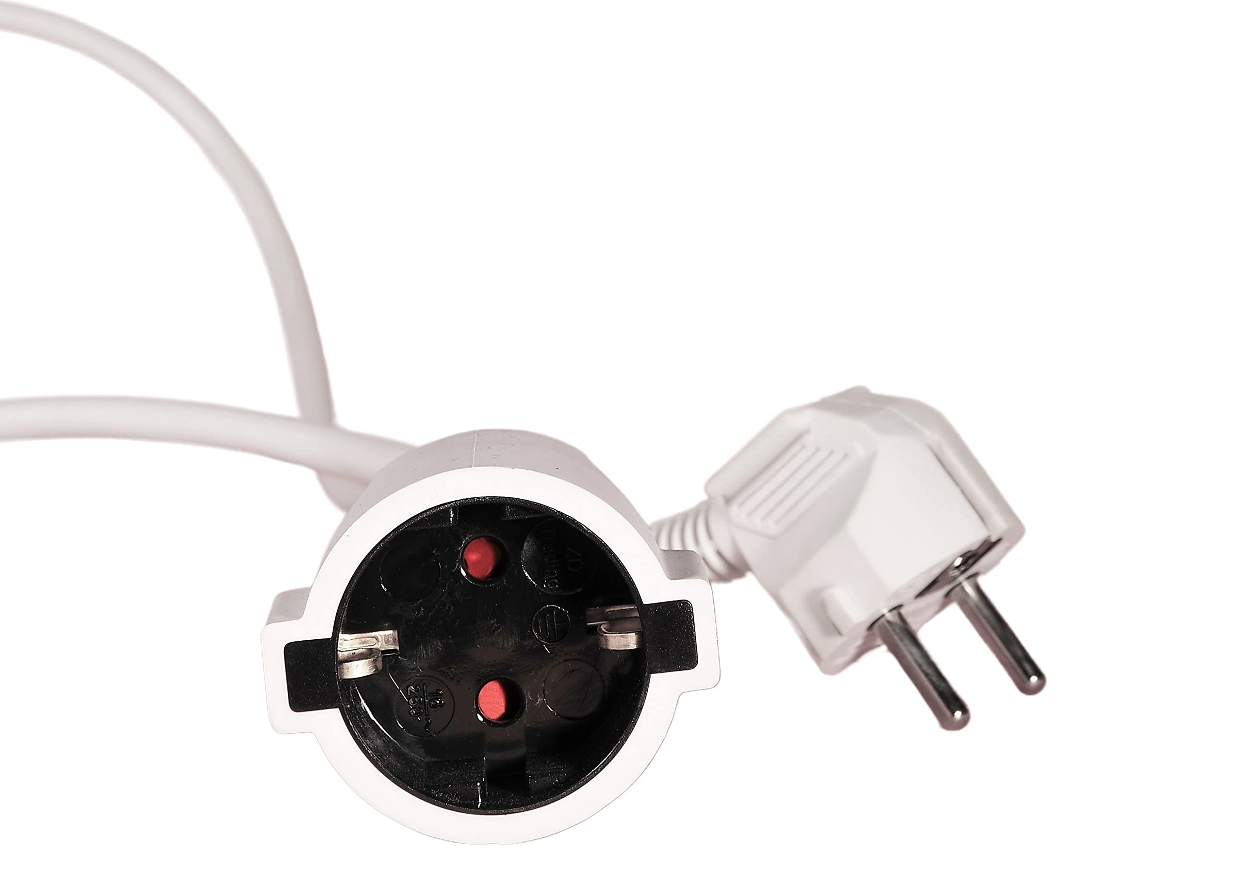 Alargador de cable de 10 m, color blanco, con protección de contacto y seguridad infantil, para interiores, 2 unidades