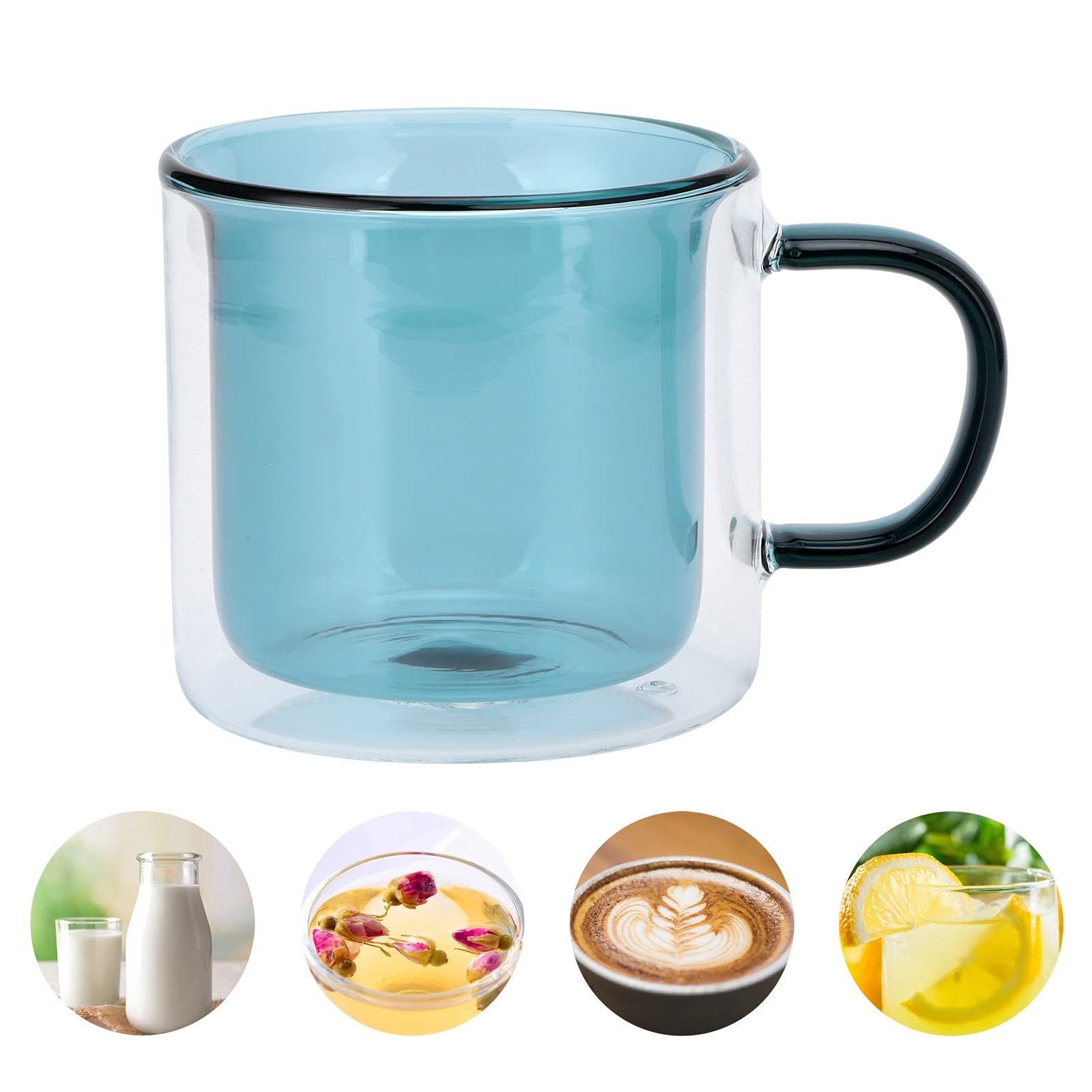 URRNDD Coffee Mug 250ml Borosilicate Glass Material DoubleLayer Mug HandMade Glass Cups For Milk Coffee Home(Lake Green) Cake