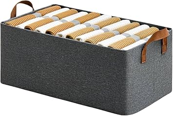 Wardrobe Organizer for Clothes with Metal Frame Rectangle Storage Baskets for Clothing Fabric Storage Box with Handles Shelf Basket for Storage Clothes (47L x 27W x 20H, Grey) (Set Of 1)