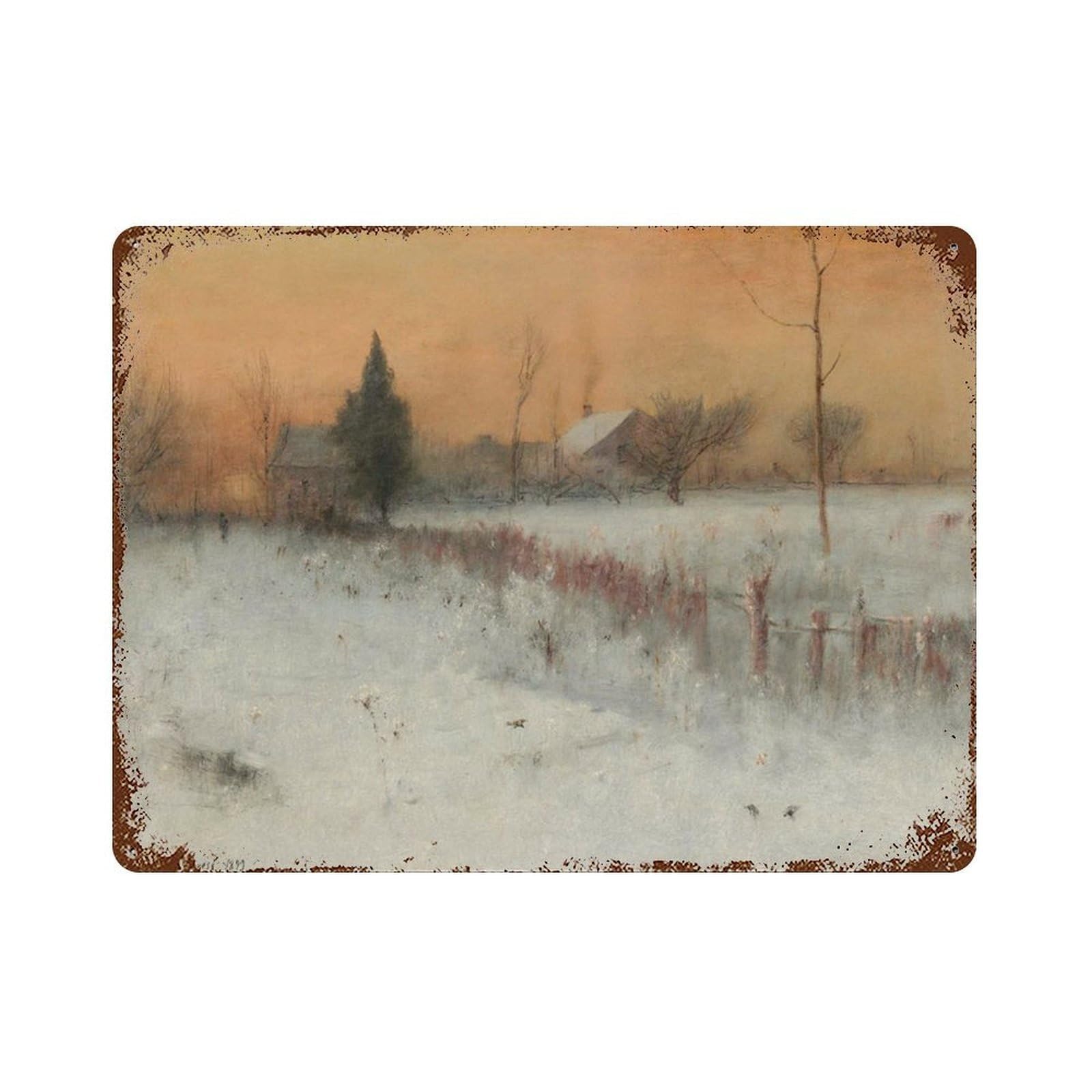 xiaoxiaoshen Winter Cottage Oil Painting, Trees, Vintage Landscape Muted Wall Decor Art Metal Tin Poster Modern Home Decor Art Home Bar Shop Decorations Vintage Sign 30x40cm